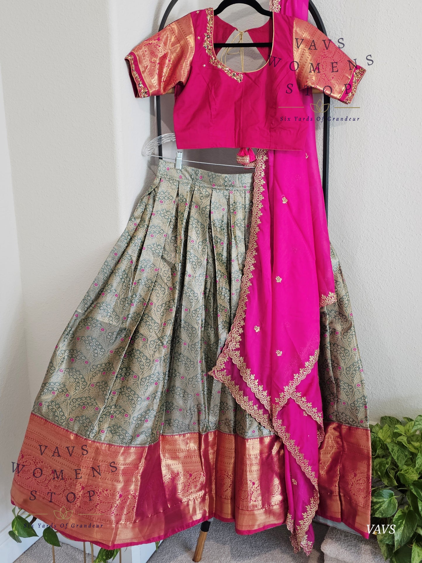 Semi Kanchi Half Saree Set – Traditional South Indian Lehenga for Women | Bridal & Festive Wear | Ready to Ship USA