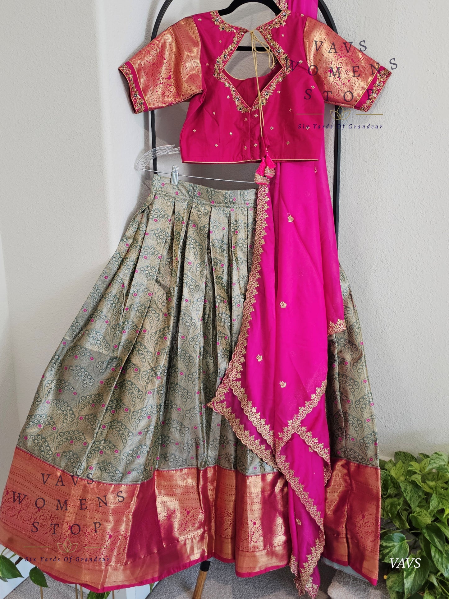 Semi Kanchi Half Saree Set – Traditional South Indian Lehenga for Women | Bridal & Festive Wear | Ready to Ship USA