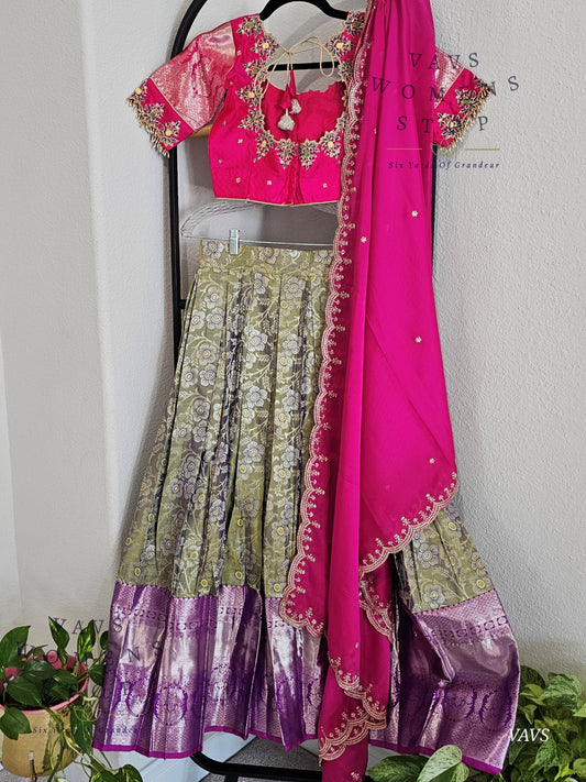 Pure Kanchi Pattu Silk Traditional Half Saree Set