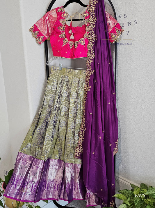 Pure Kanchi Pattu Silk Traditional Half Saree Set