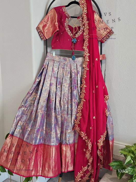Semi Kanchi Half Saree Set – Traditional South Indian Lehenga for Women | Bridal & Festive Wear | Ready to Ship USA