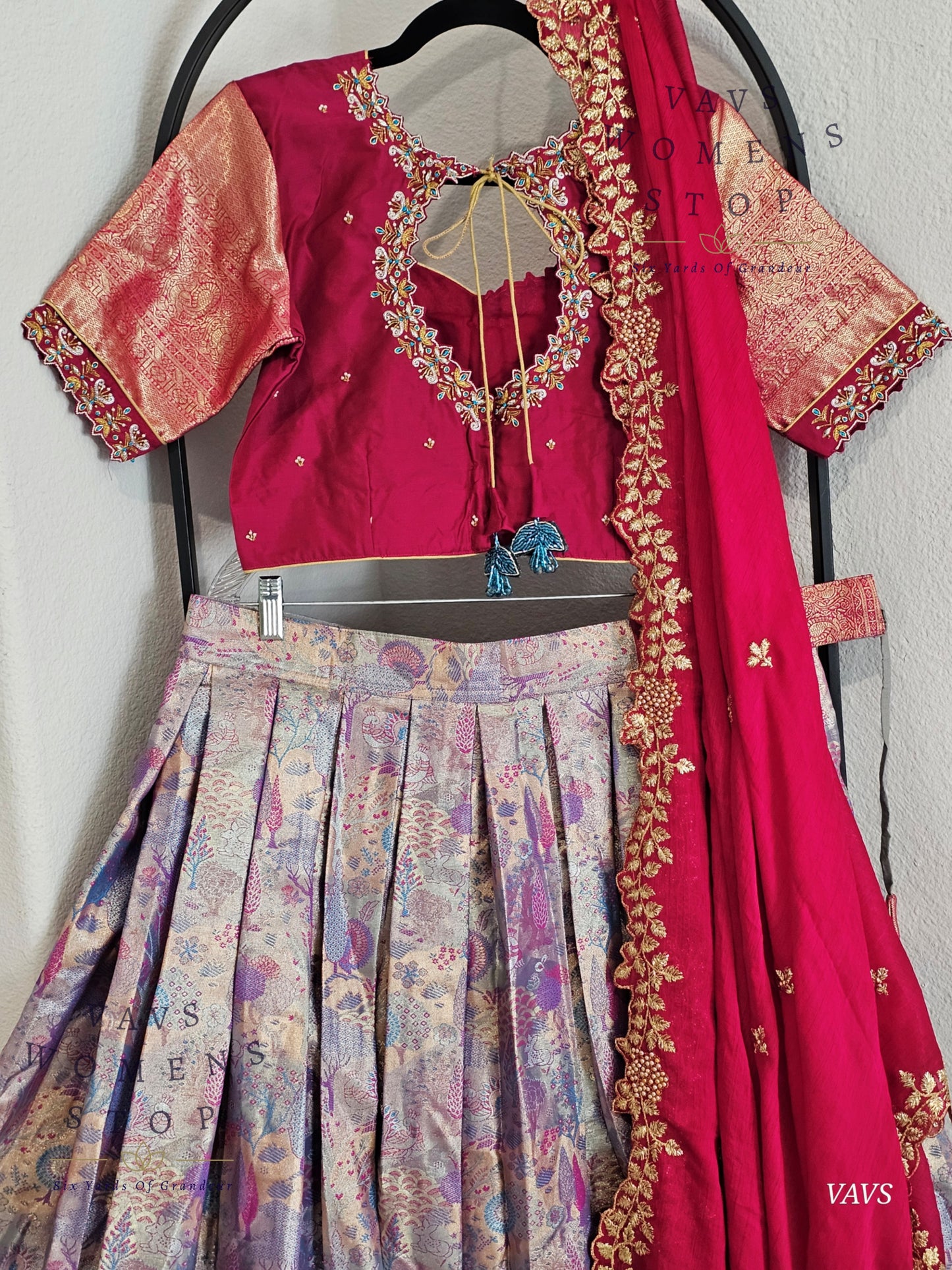 Semi Kanchi Half Saree Set – Traditional South Indian Lehenga for Women | Bridal & Festive Wear | Ready to Ship USA