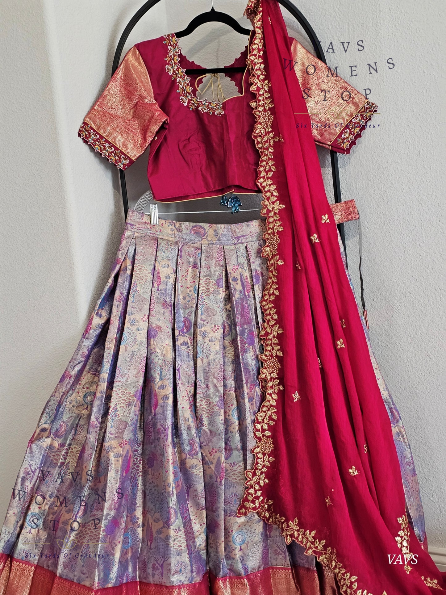 Semi Kanchi Half Saree Set – Traditional South Indian Lehenga for Women | Bridal & Festive Wear | Ready to Ship USA