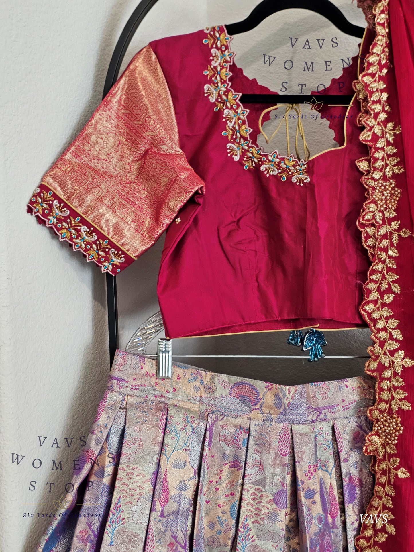 Semi Kanchi Half Saree Set – Traditional South Indian Lehenga for Women | Bridal & Festive Wear | Ready to Ship USA