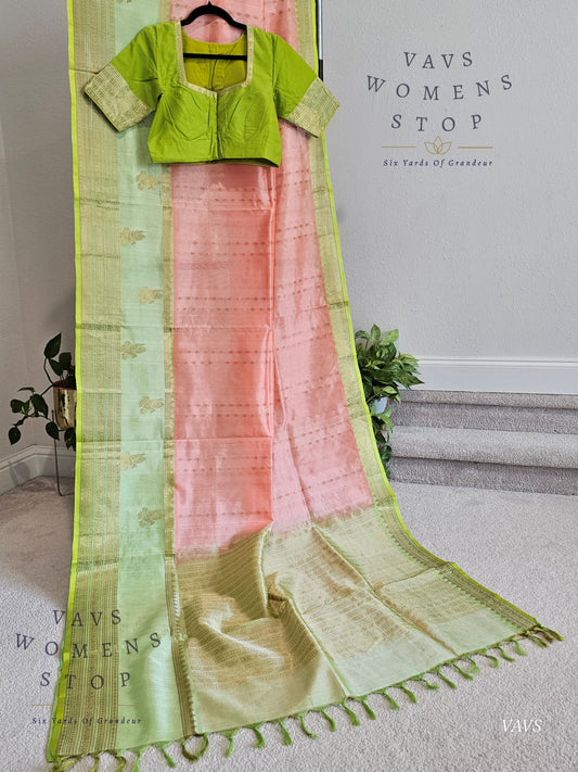 Pure Gadwal Silk Cotton Handloom Traditional Lines Border Pattern Saree - Blouse – Traditional Wedding & Festive Wear