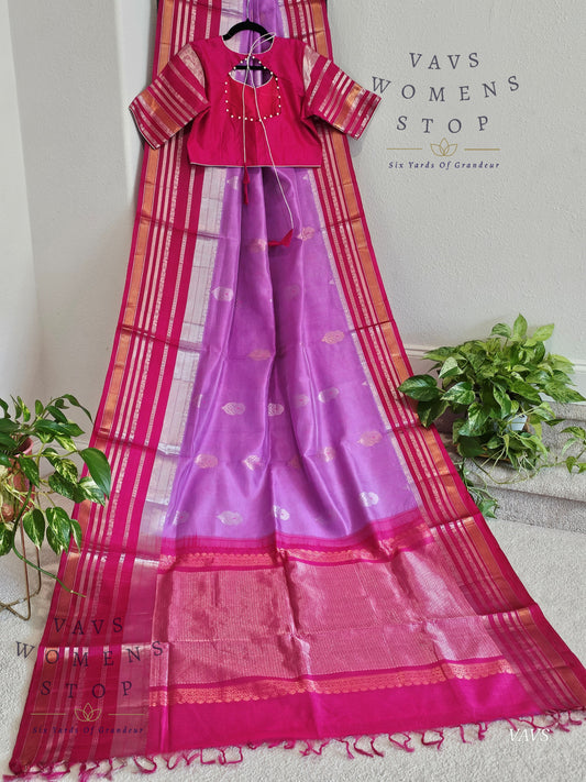 Pure Gadwal Silk Cotton Handloom Traditional Lines Border Pattern Saree - Blouse – Traditional Wedding & Festive Wear