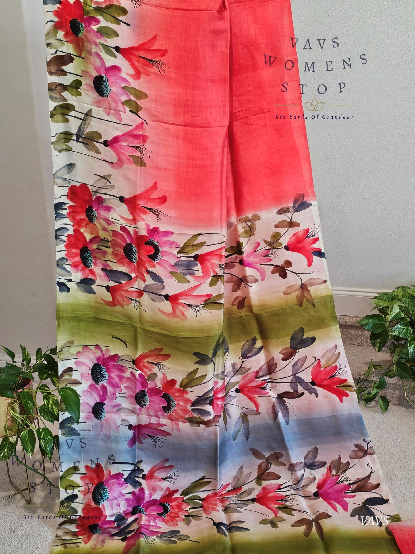 Pure Tussar Silk Shaded Floral Print Saree