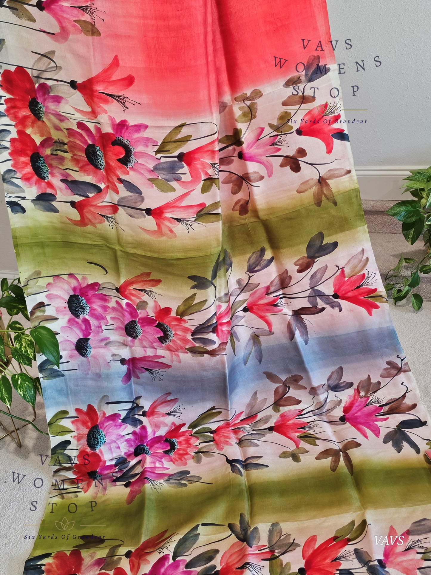 Pure Tussar Silk Shaded Floral Print Saree