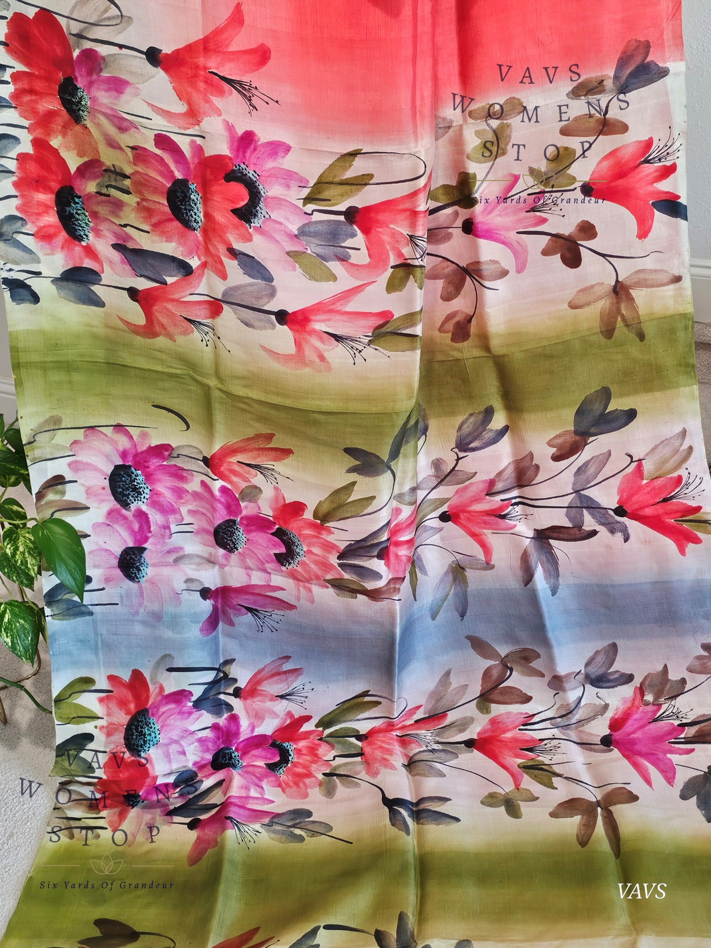 Pure Tussar Silk Shaded Floral Print Saree