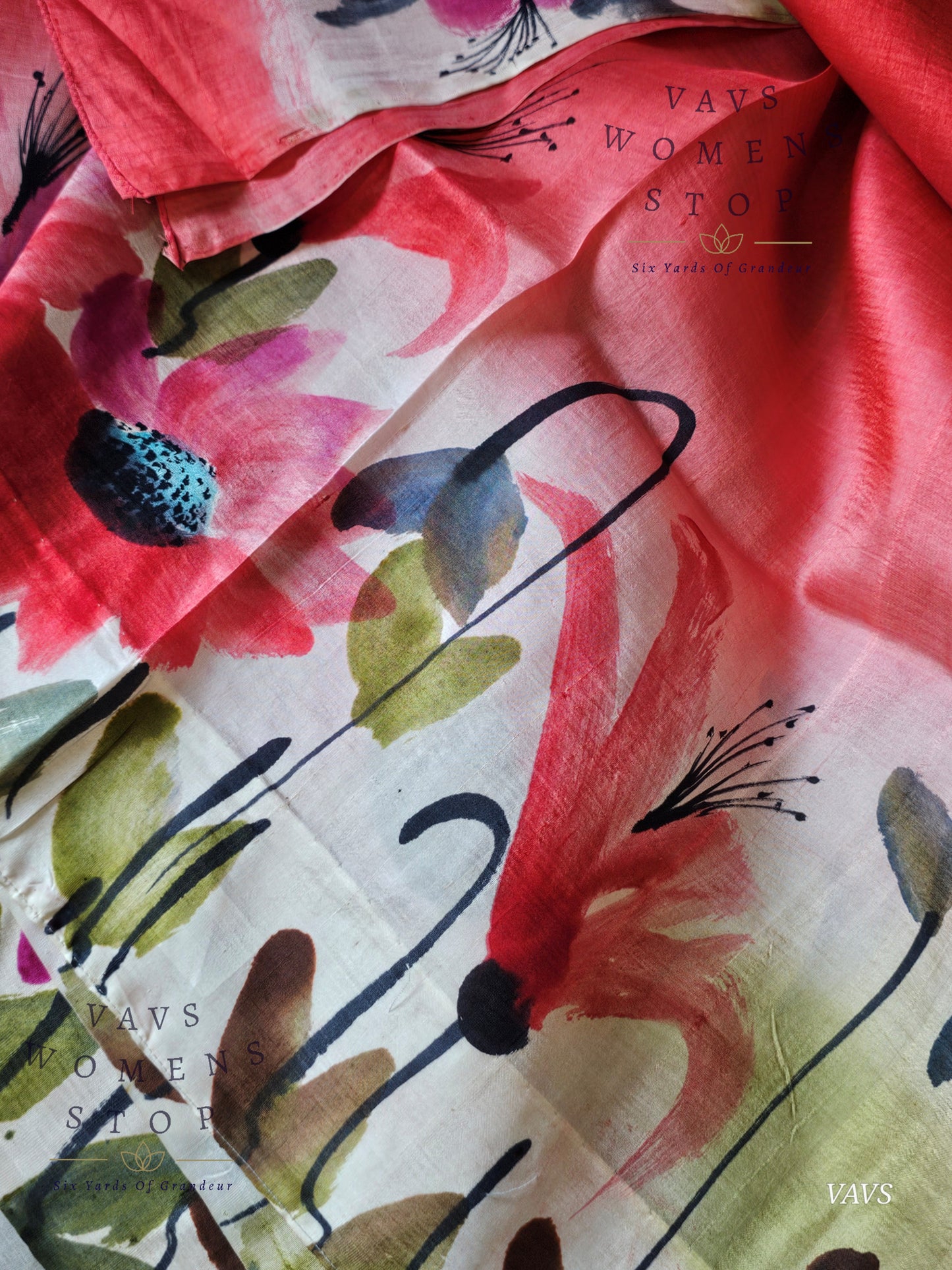 Pure Tussar Silk Shaded Floral Print Saree