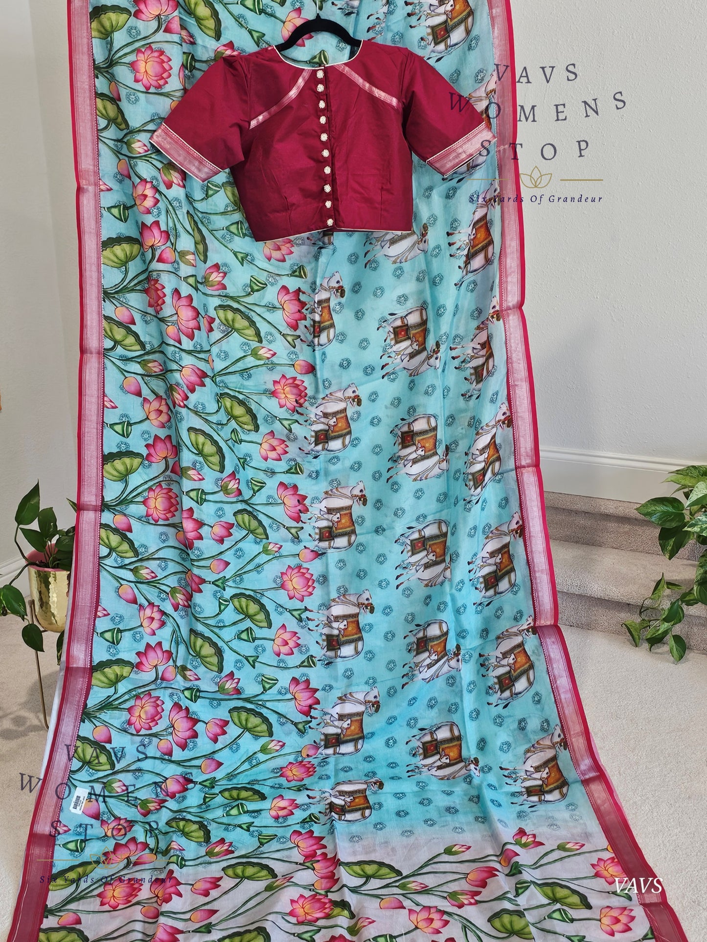 Pichwai Print Mangalagiri Silk Saree with Blouse