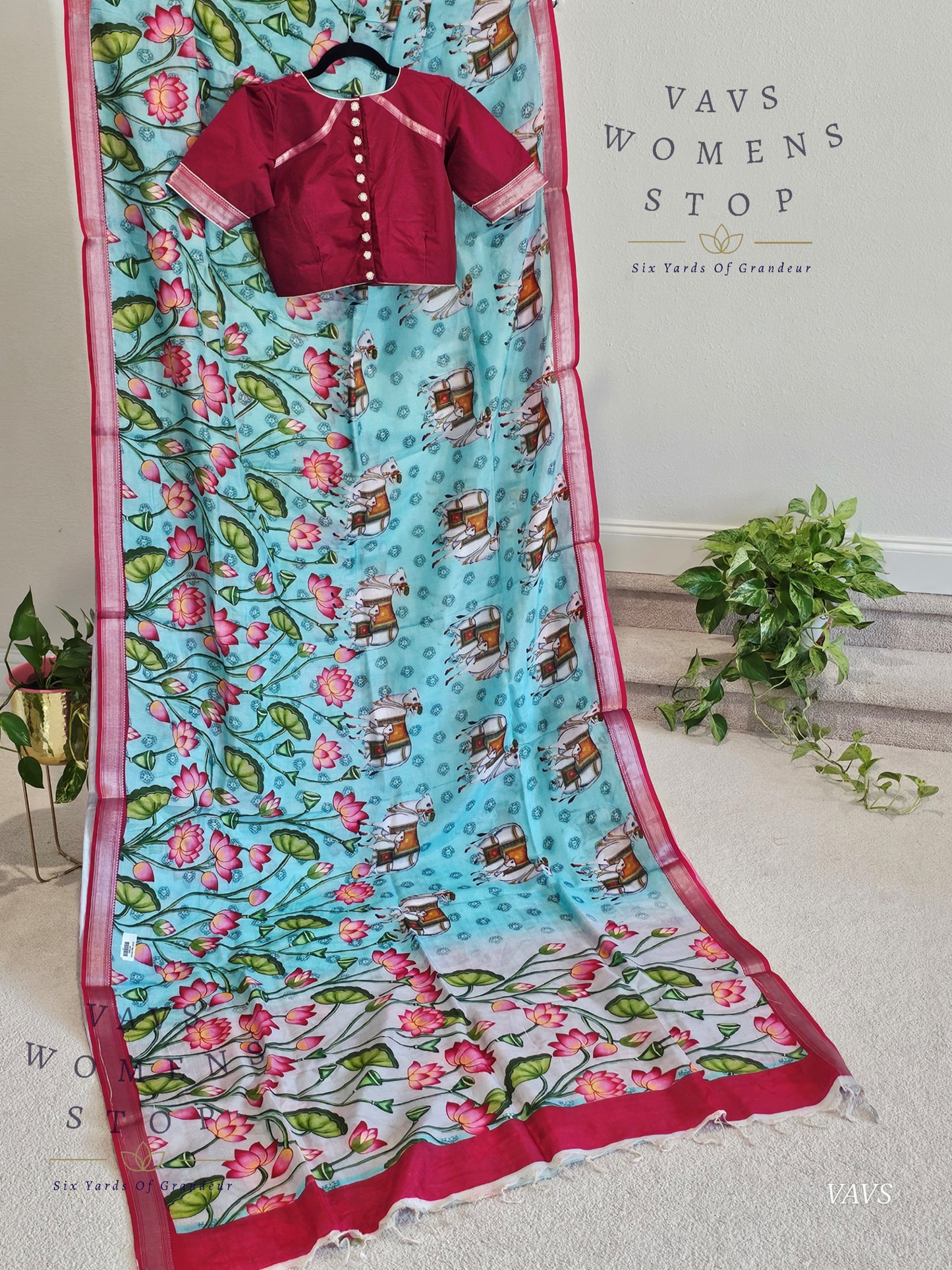 Pichwai Print Mangalagiri Silk Saree with Blouse