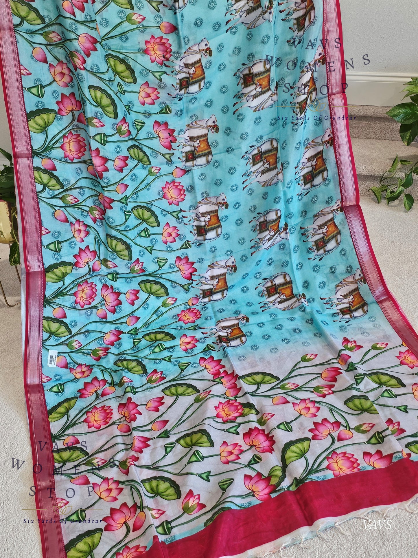 Pichwai Print Mangalagiri Silk Saree with Blouse