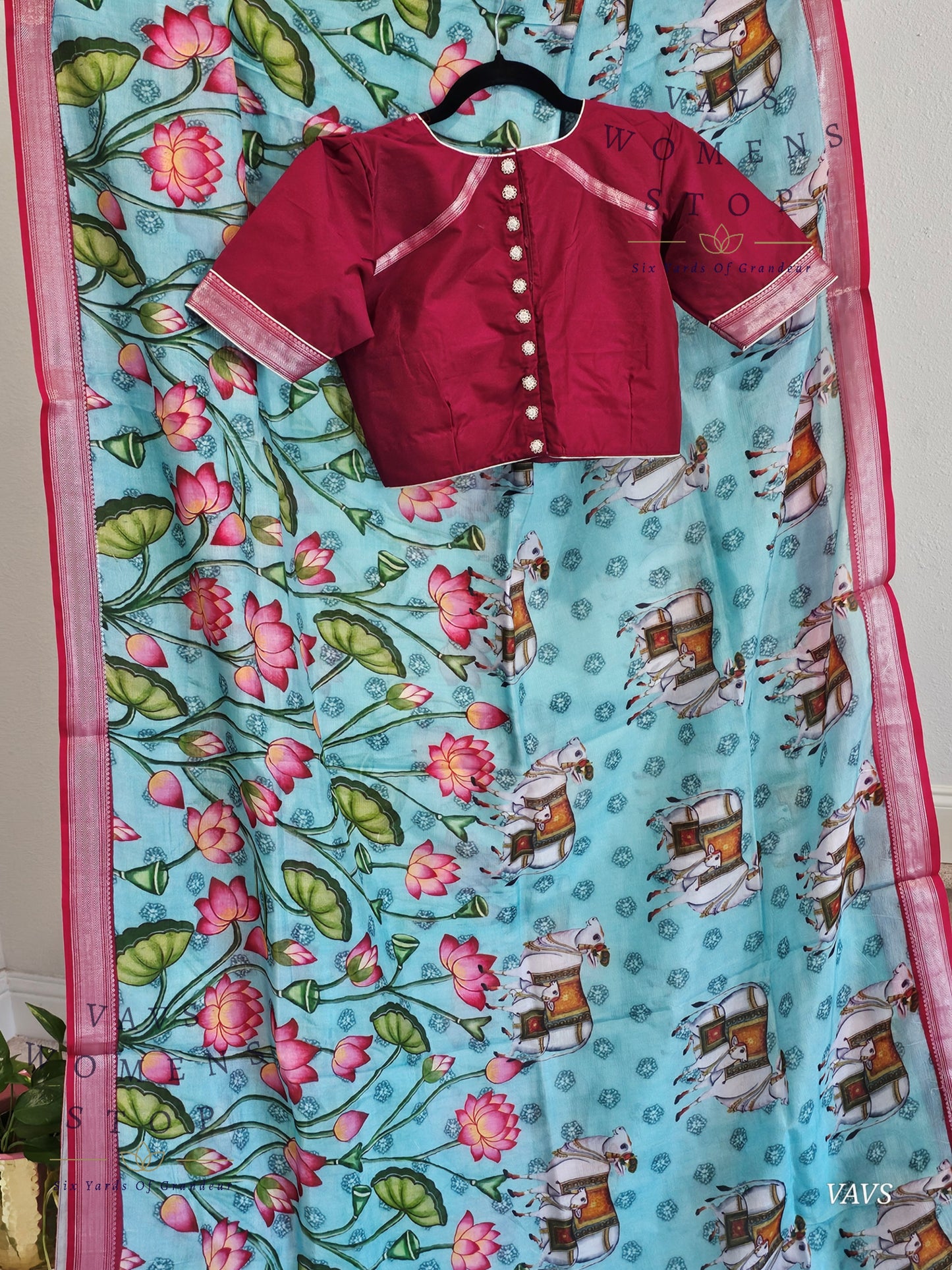 Pichwai Print Mangalagiri Silk Saree with Blouse