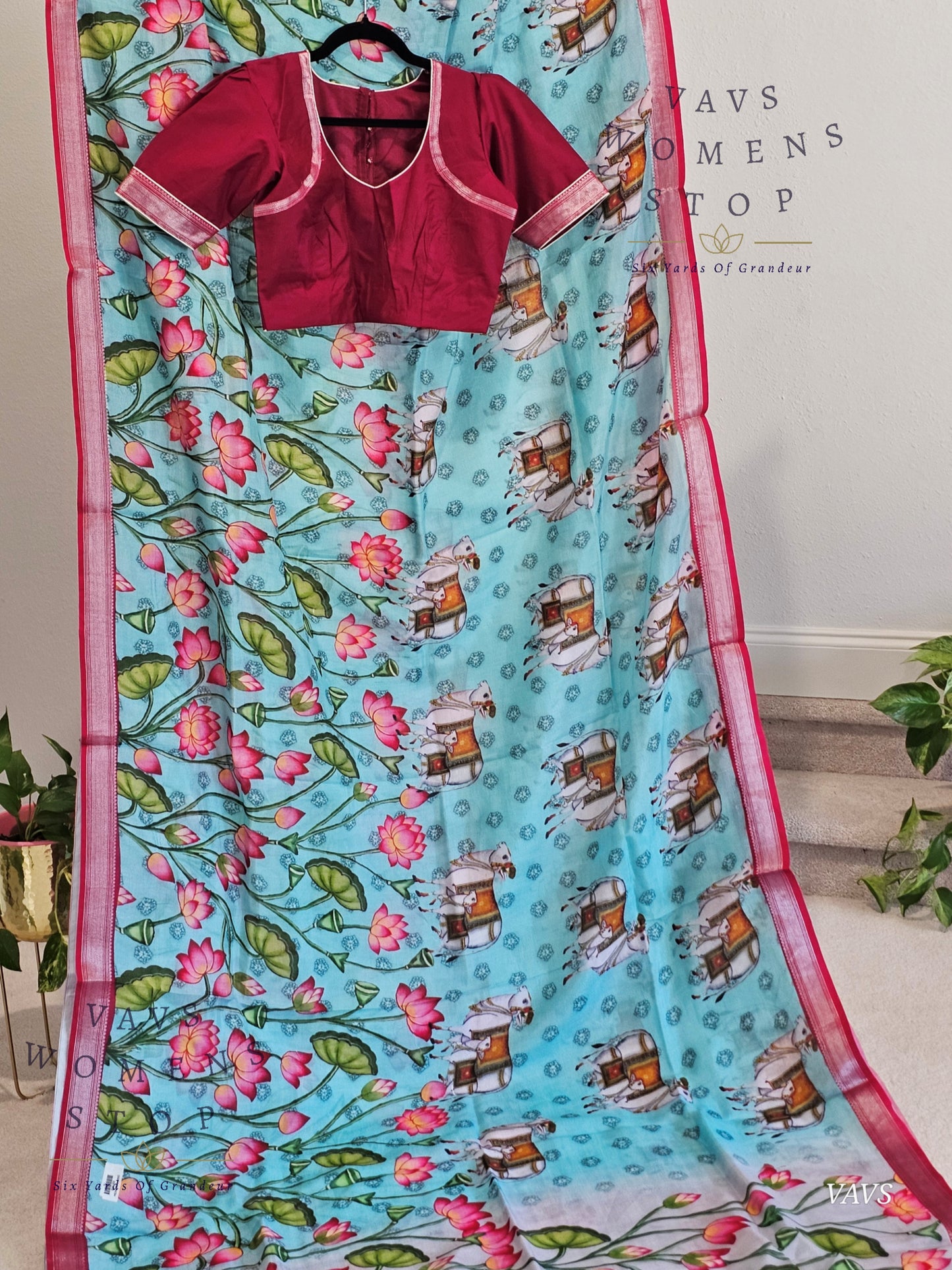 Pichwai Print Mangalagiri Silk Saree with Blouse