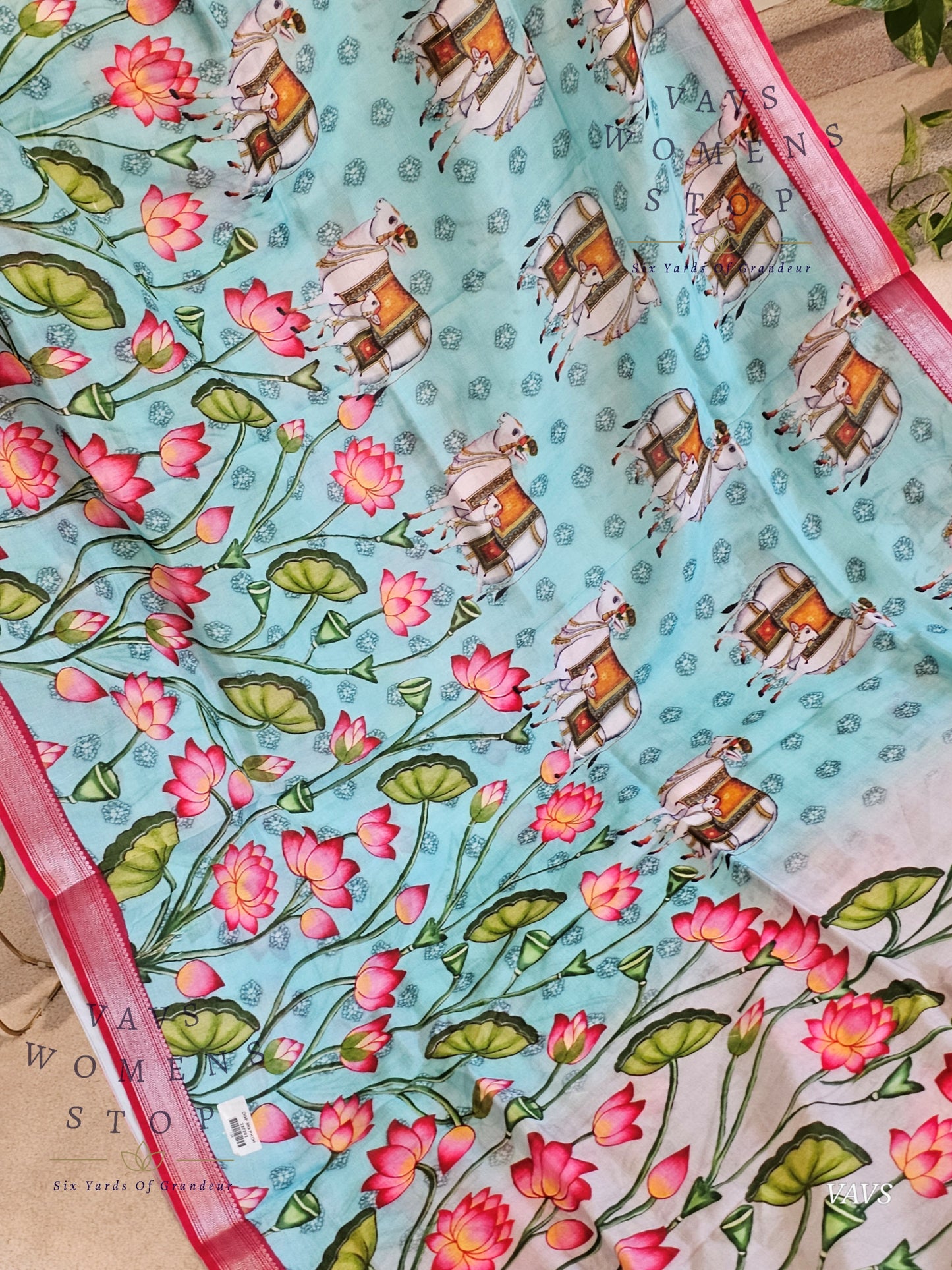 Pichwai Print Mangalagiri Silk Saree with Blouse