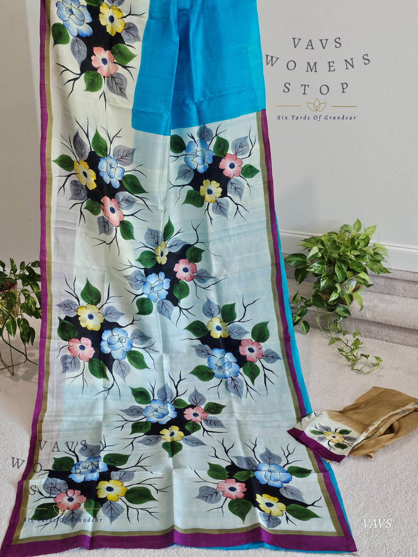 Buy Pure Tussar Silk Shaded Floral Print Saree USA |  Women's Stop