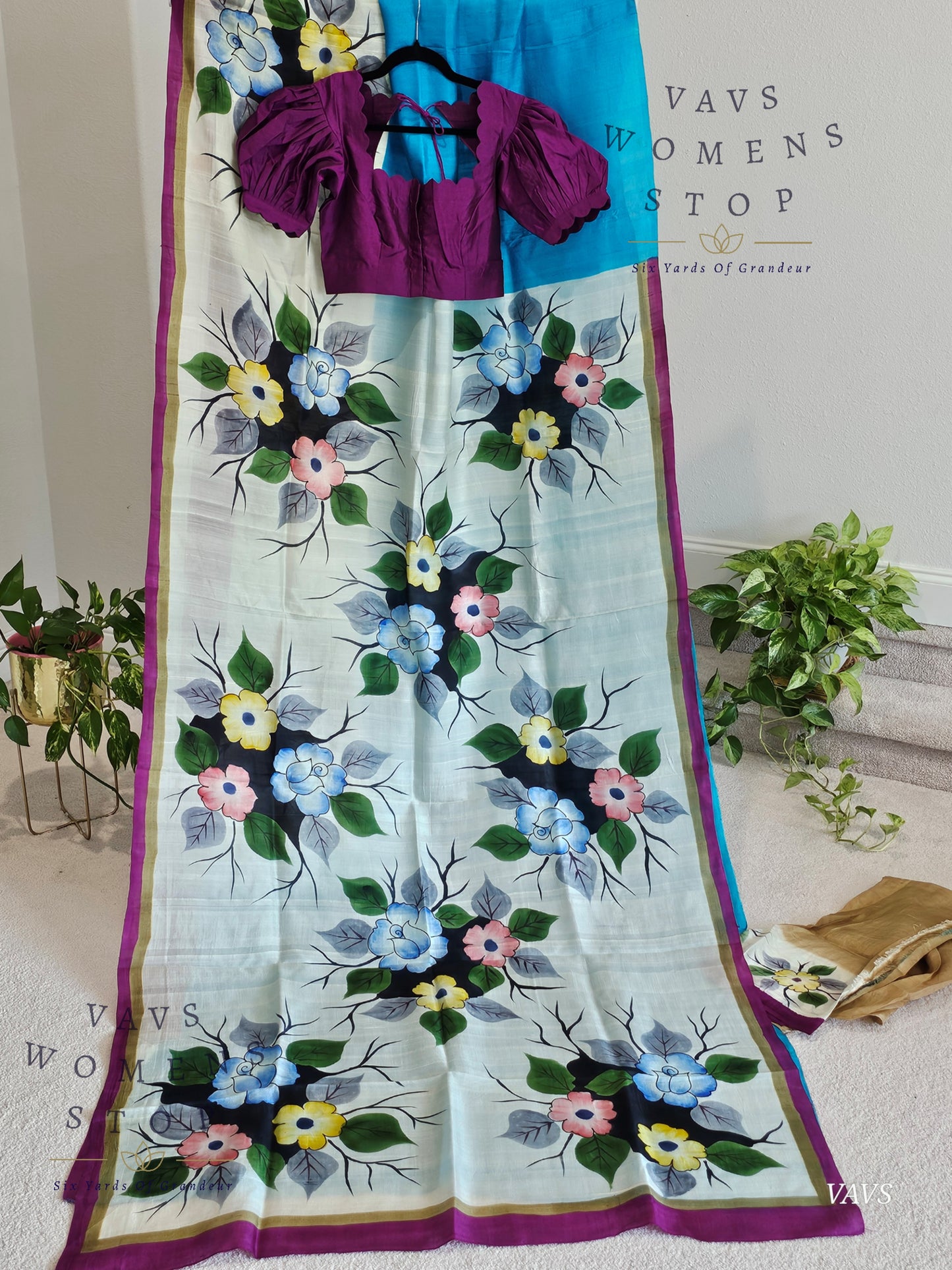 Exclusive Designer Pure Tussar Silk Saree with Puff Sleeves Blouse