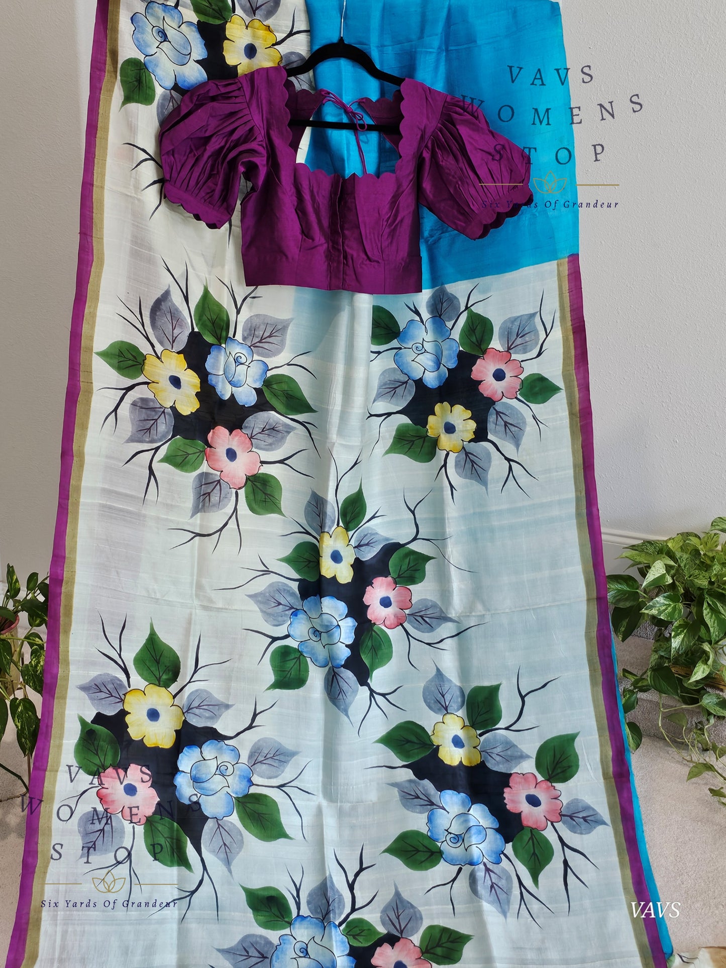 Exclusive Designer Pure Tussar Silk Saree with Puff Sleeves Blouse