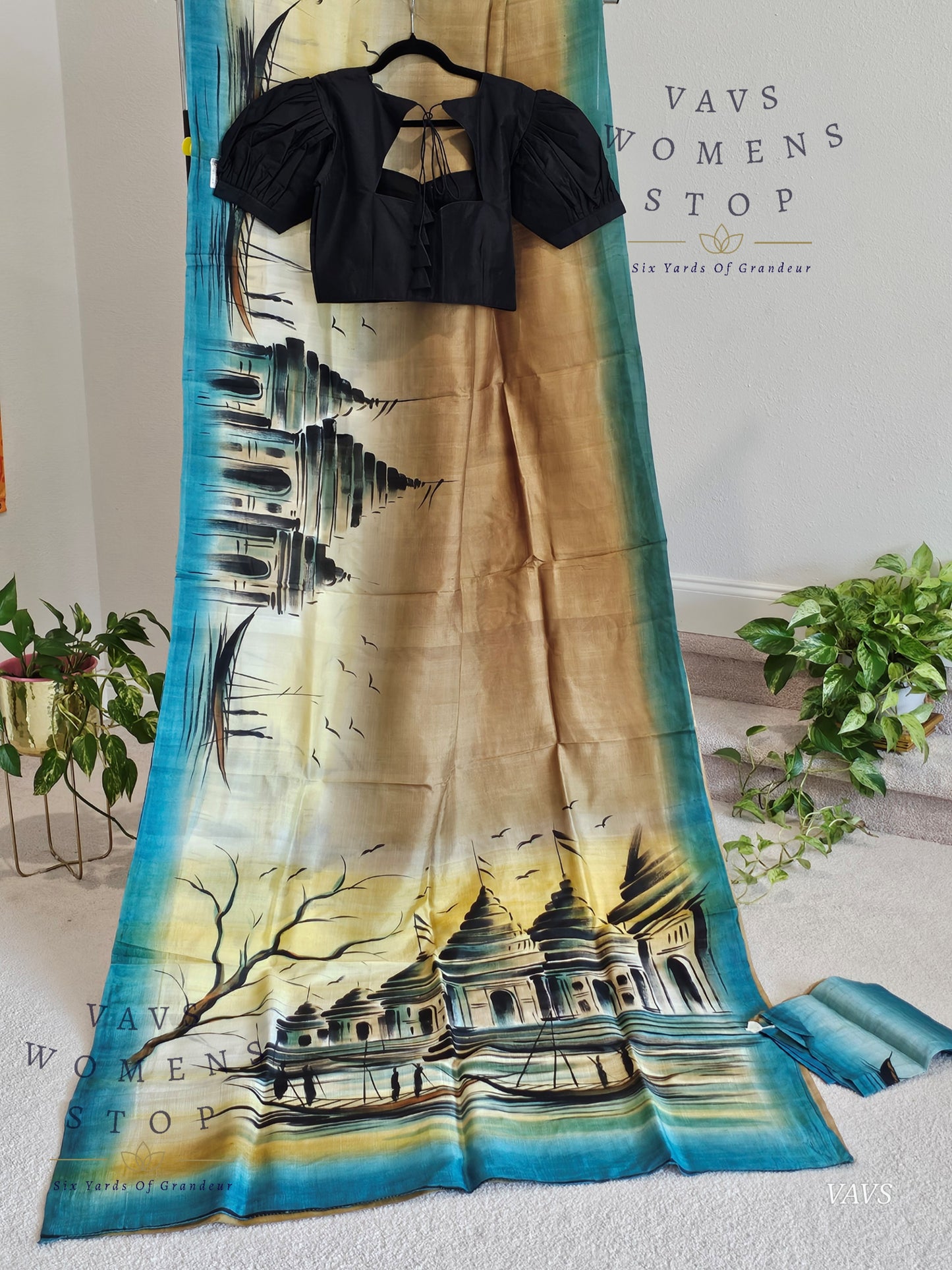 Exclusive Designer Pure Tussar Silk Saree with Puff Sleeves Blouse