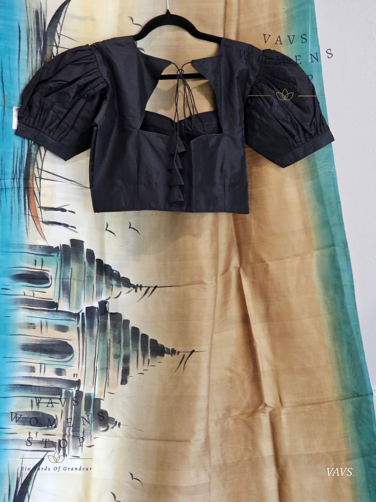 Exclusive Designer Pure Tussar Silk Saree with Puff Sleeves Blouse