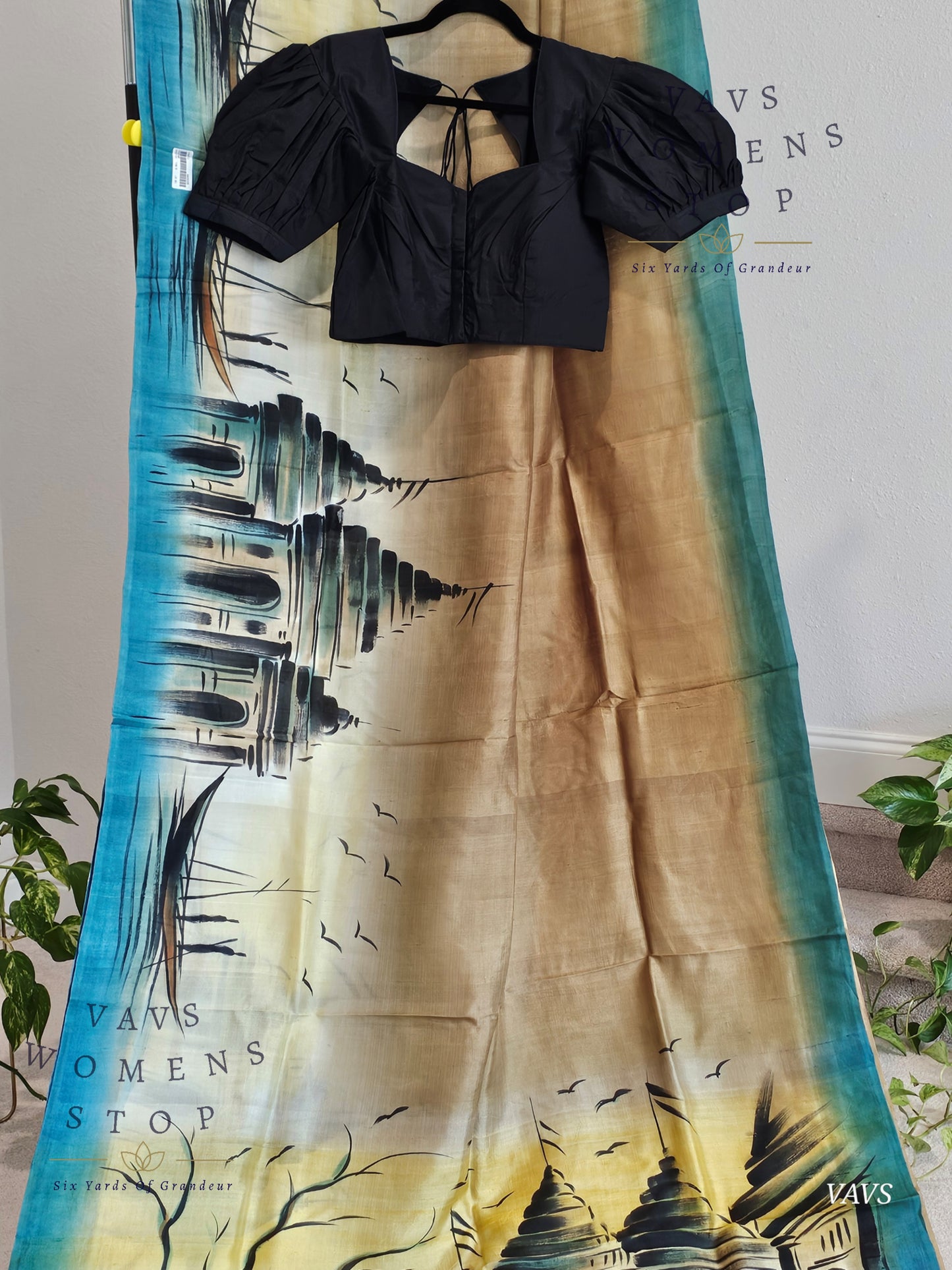 Exclusive Designer Pure Tussar Silk Saree with Puff Sleeves Blouse
