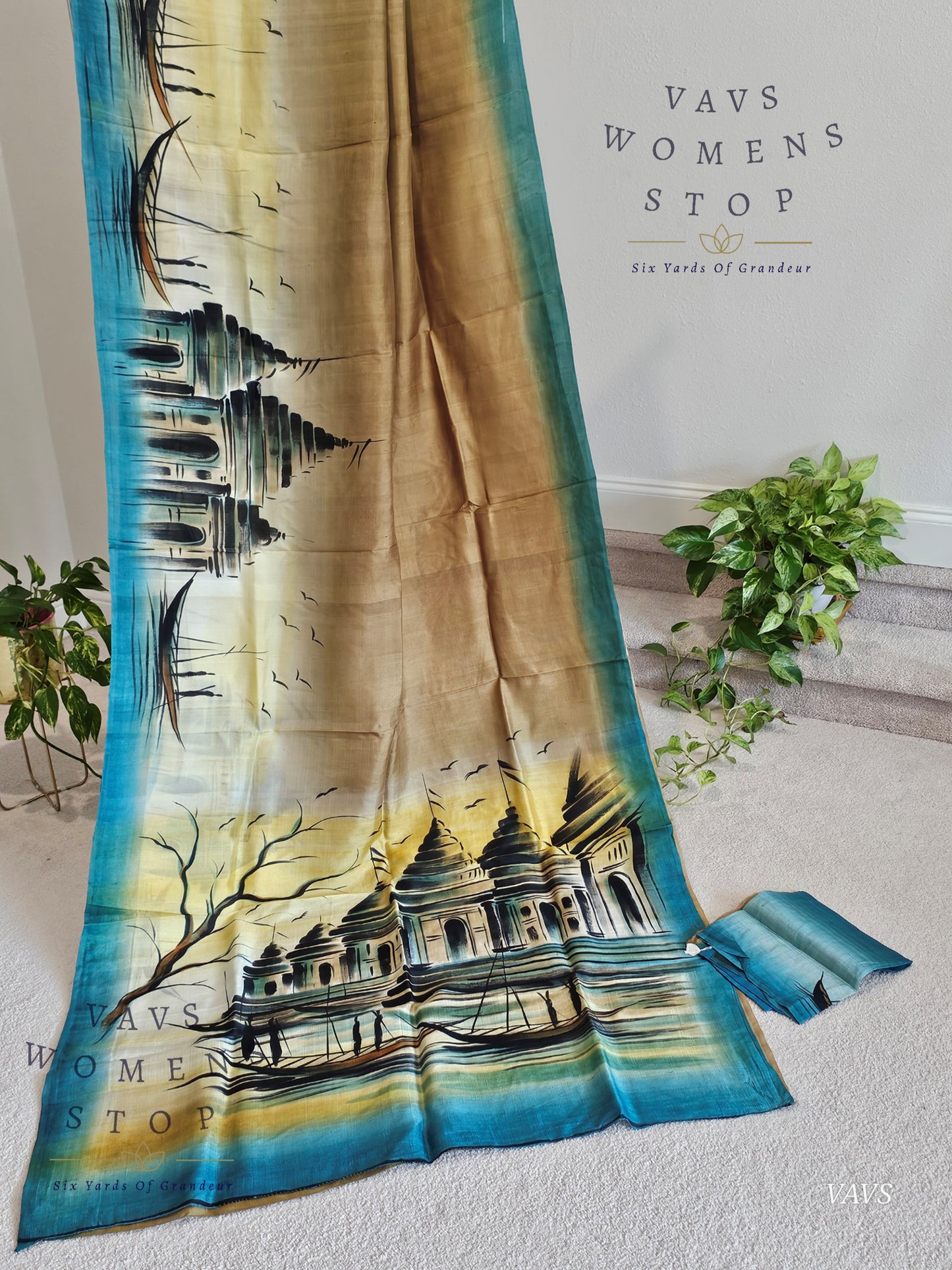 Exclusive Designer Pure Tussar Silk Saree with Puff Sleeves Blouse