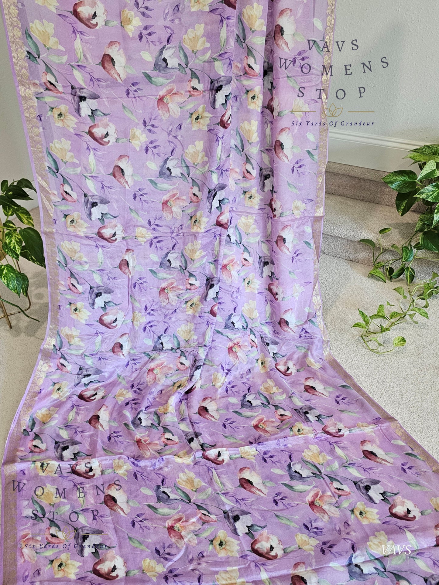 Lavender Chinon Crepe Floral Print Saree | Classy Designer Saree
