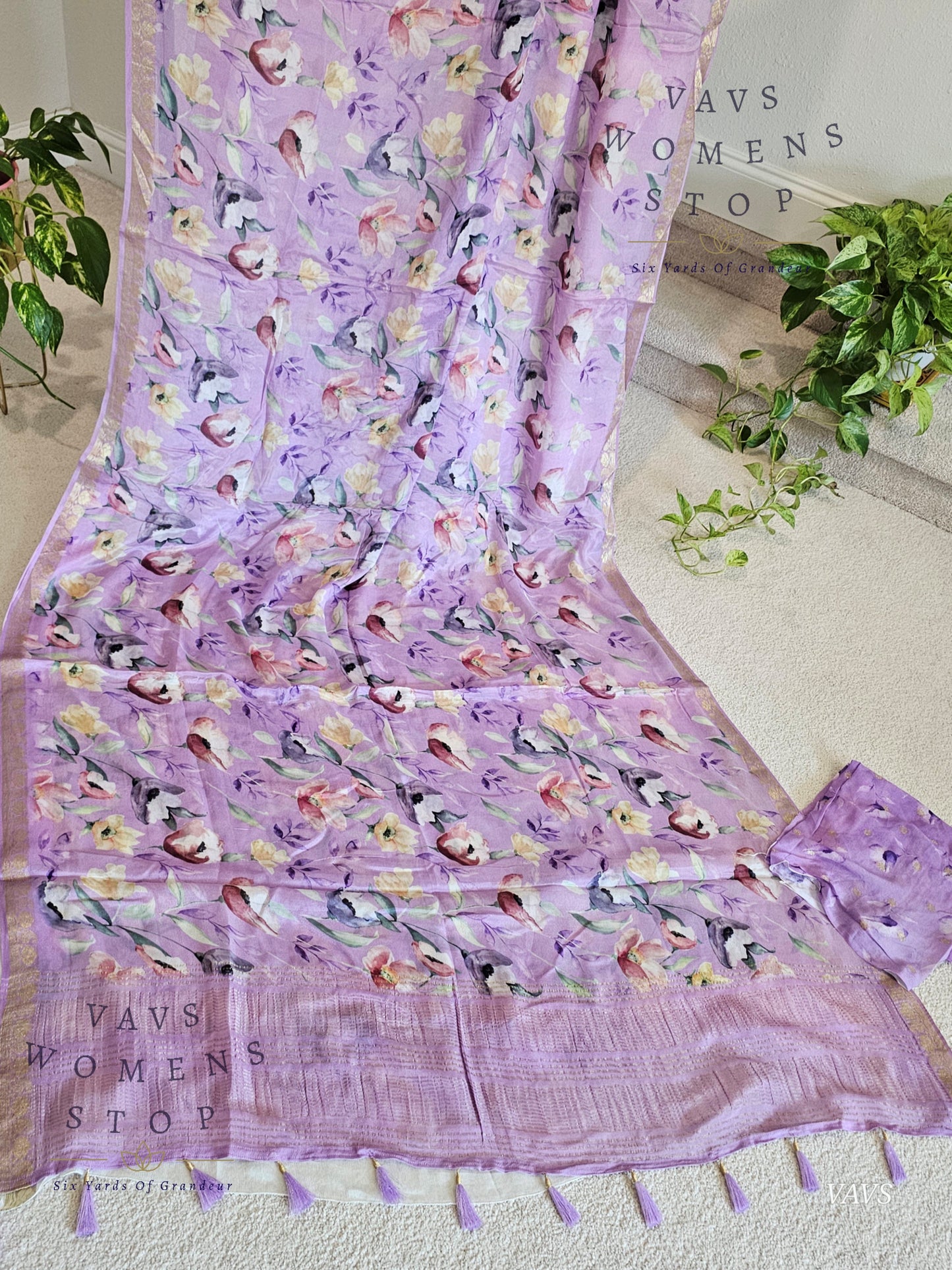 Lavender Chinon Crepe Floral Print Saree | Classy Designer Saree