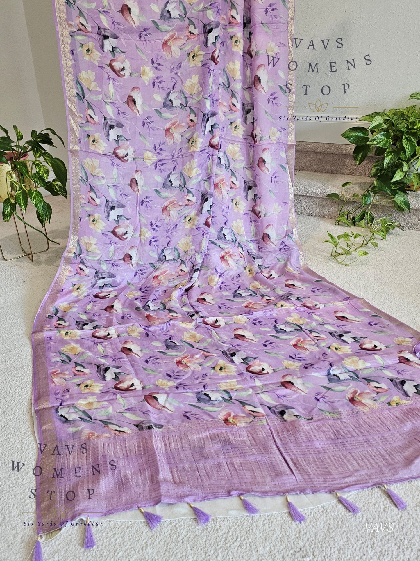 Lavender Chinon Crepe Floral Print Saree | Classy Designer Saree