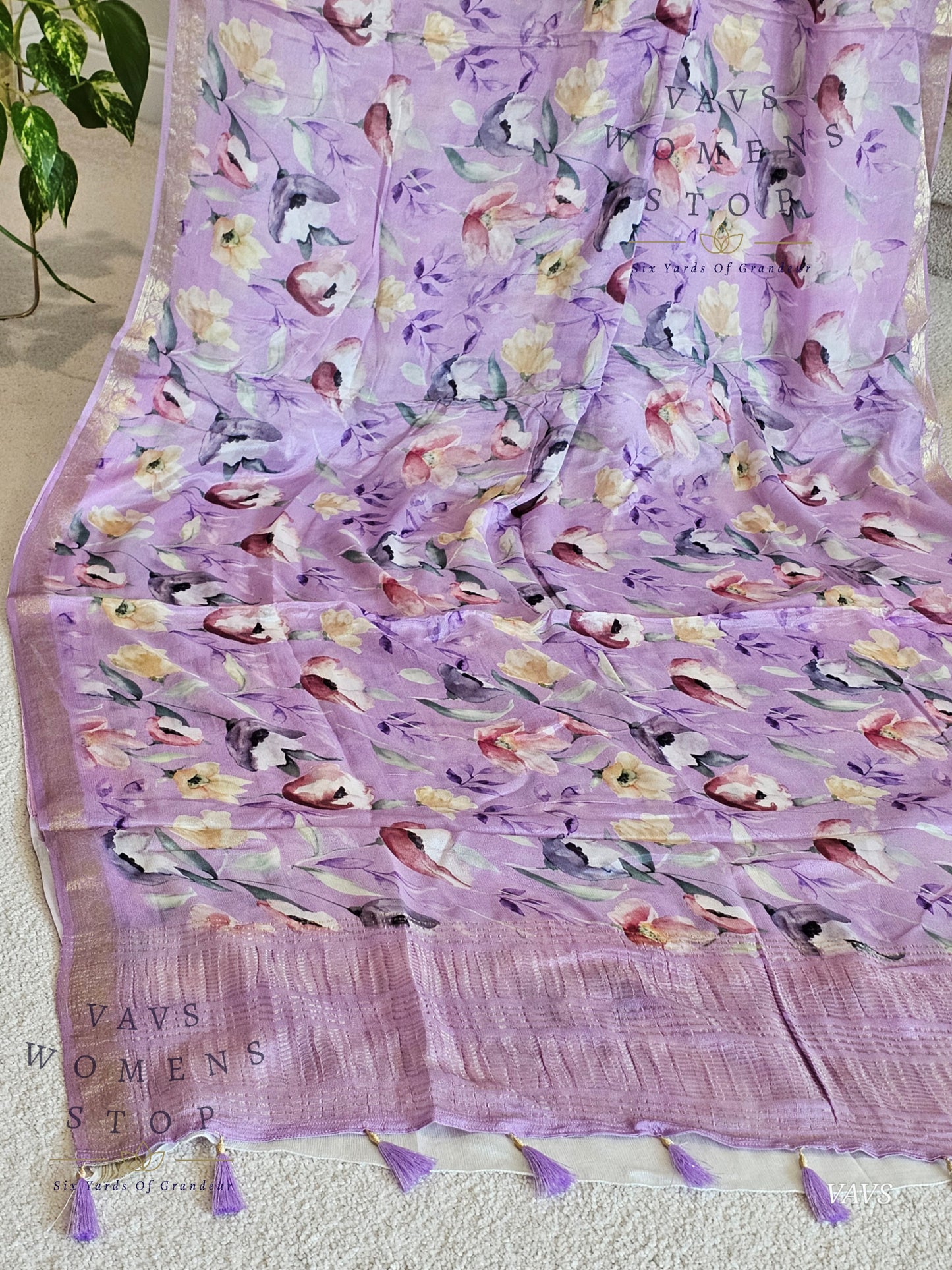 Lavender Chinon Crepe Floral Print Saree | Classy Designer Saree