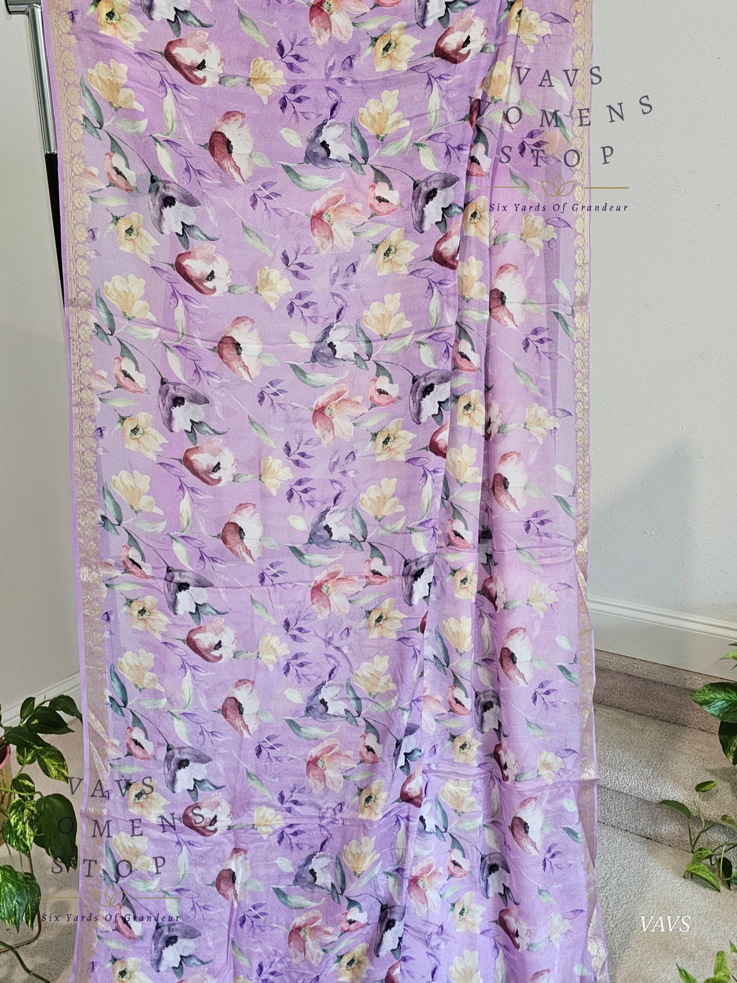Lavender Chinon Crepe Floral Print Saree | Classy Designer Saree