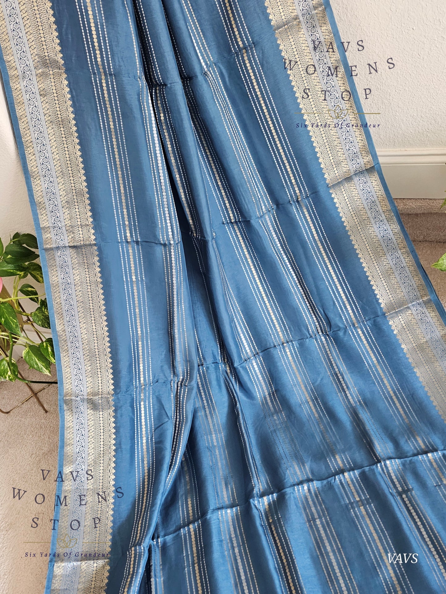 Classy Blue Shade Soft Dola Silk Saree with Contrast Pink Blouse