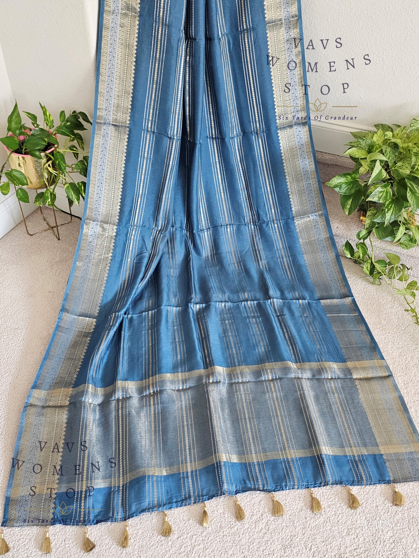 Classy Blue Shade Soft Dola Silk Saree with Contrast Pink Blouse