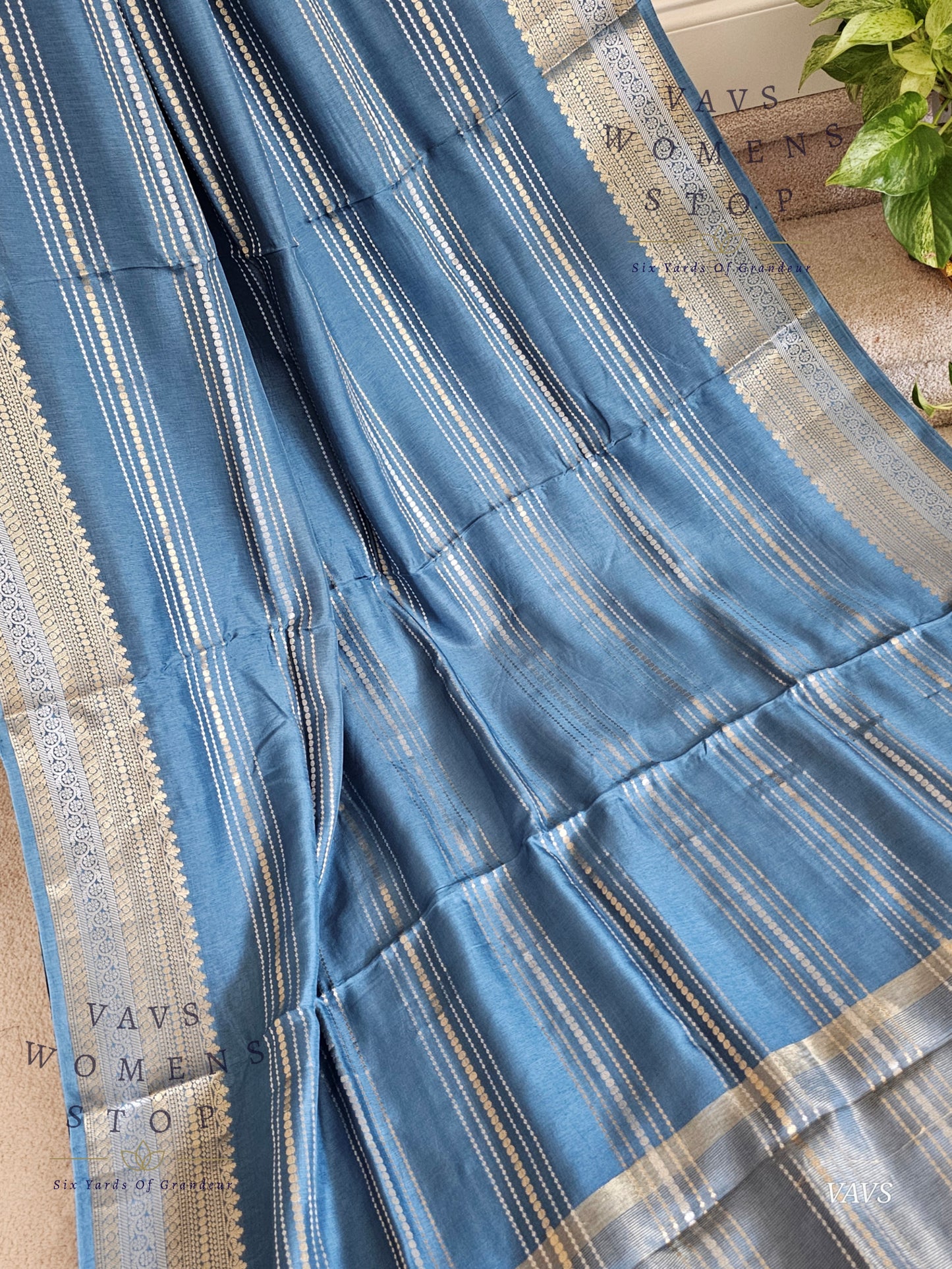 Classy Blue Shade Soft Dola Silk Saree with Contrast Pink Blouse