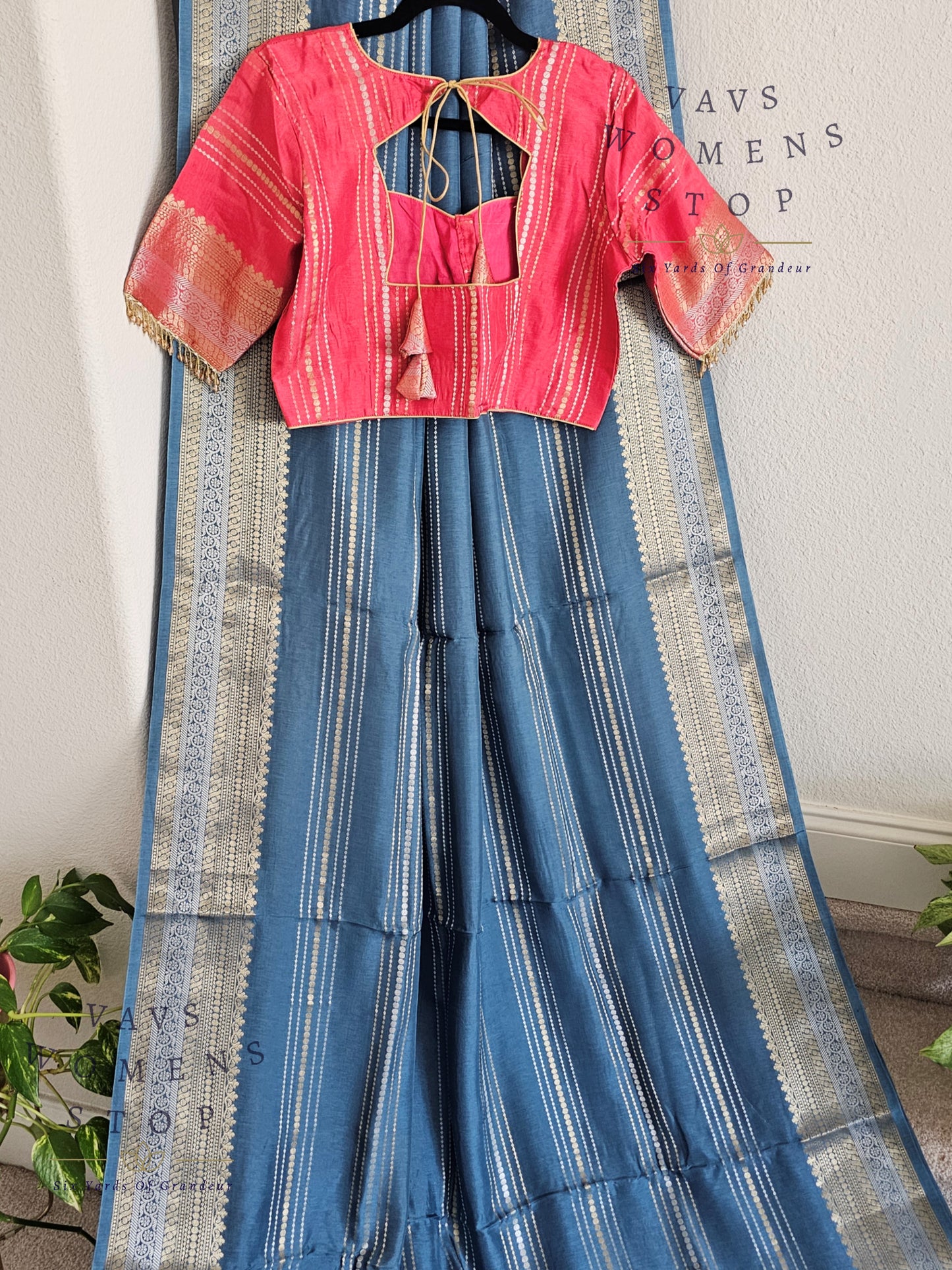 Classy Blue Shade Soft Dola Silk Saree with Contrast Pink Blouse