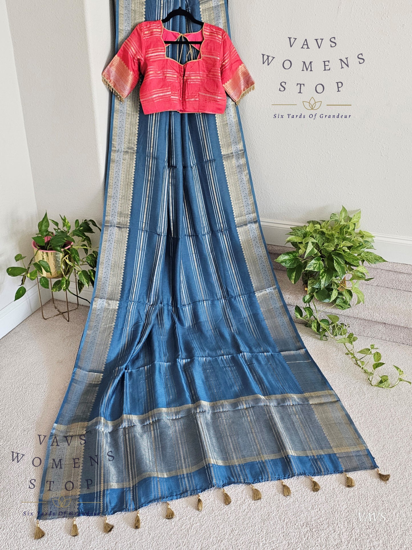 Classy Blue Shade Soft Dola Silk Saree with Contrast Pink Blouse