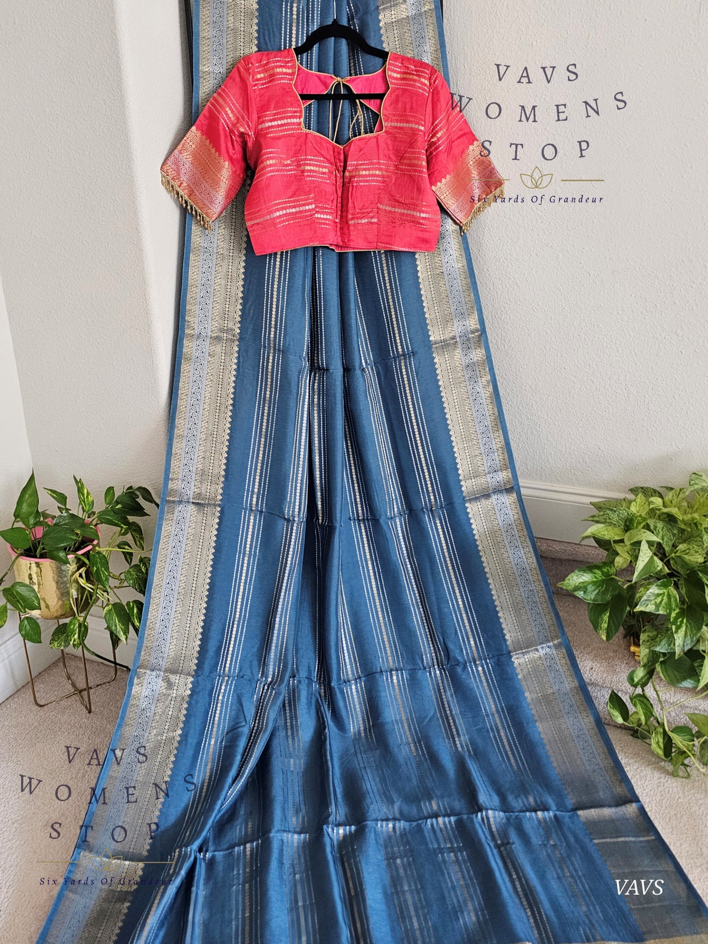 Classy Blue Shade Soft Dola Silk Saree with Contrast Pink Blouse