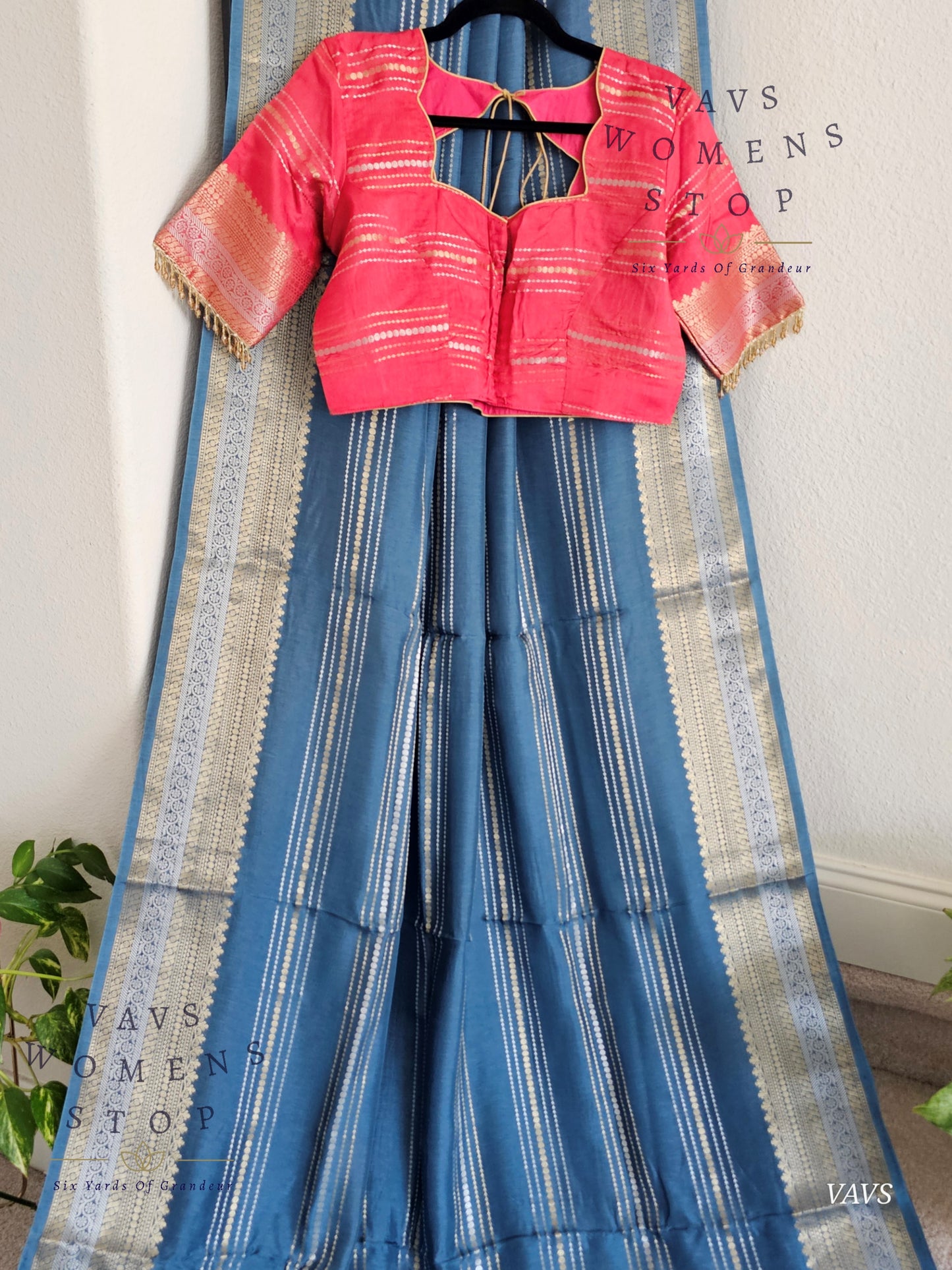 Classy Blue Shade Soft Dola Silk Saree with Contrast Pink Blouse