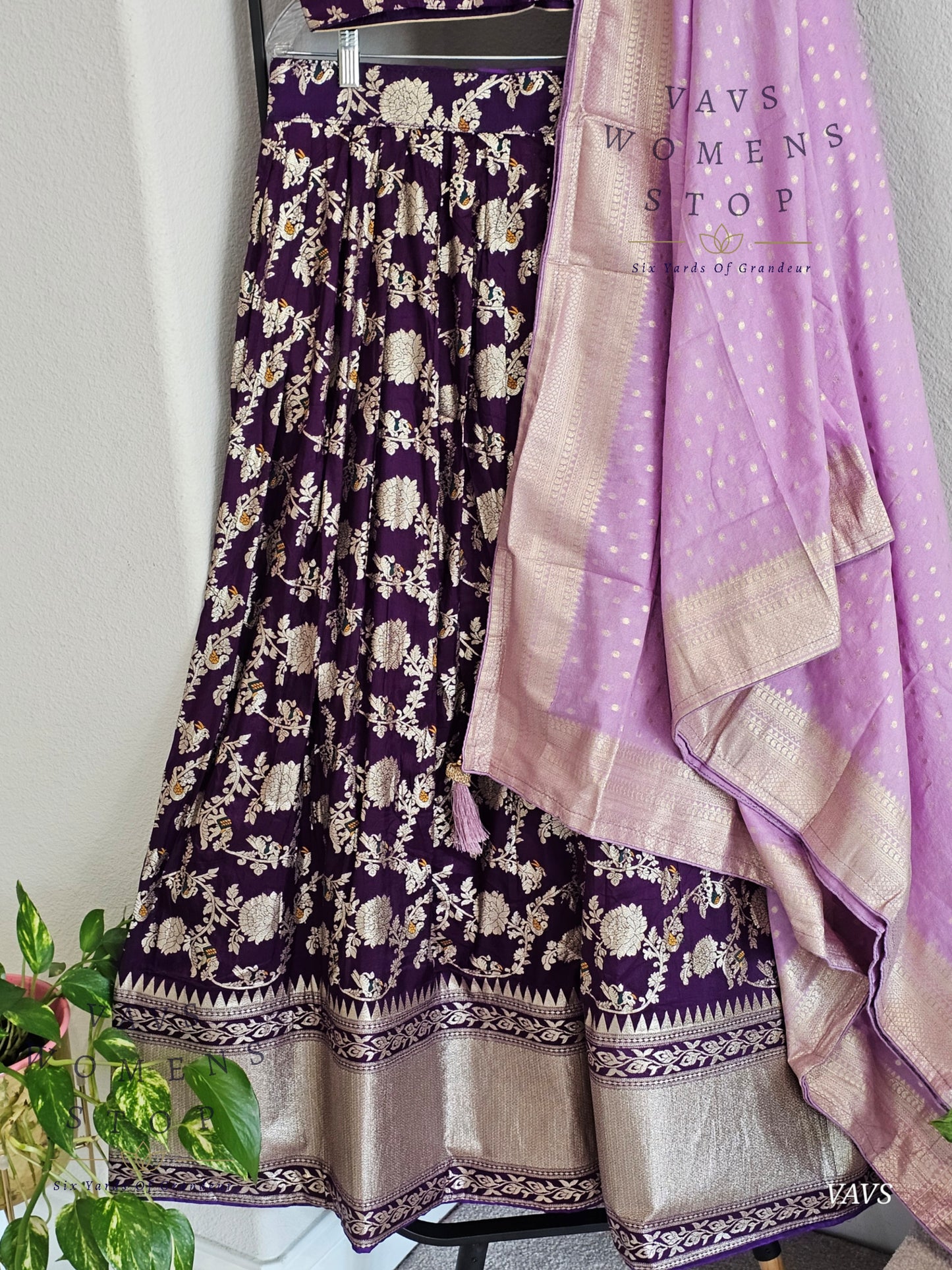 Purple Munga Benarasi Designer Half Saree Set | Can-Can Lined |