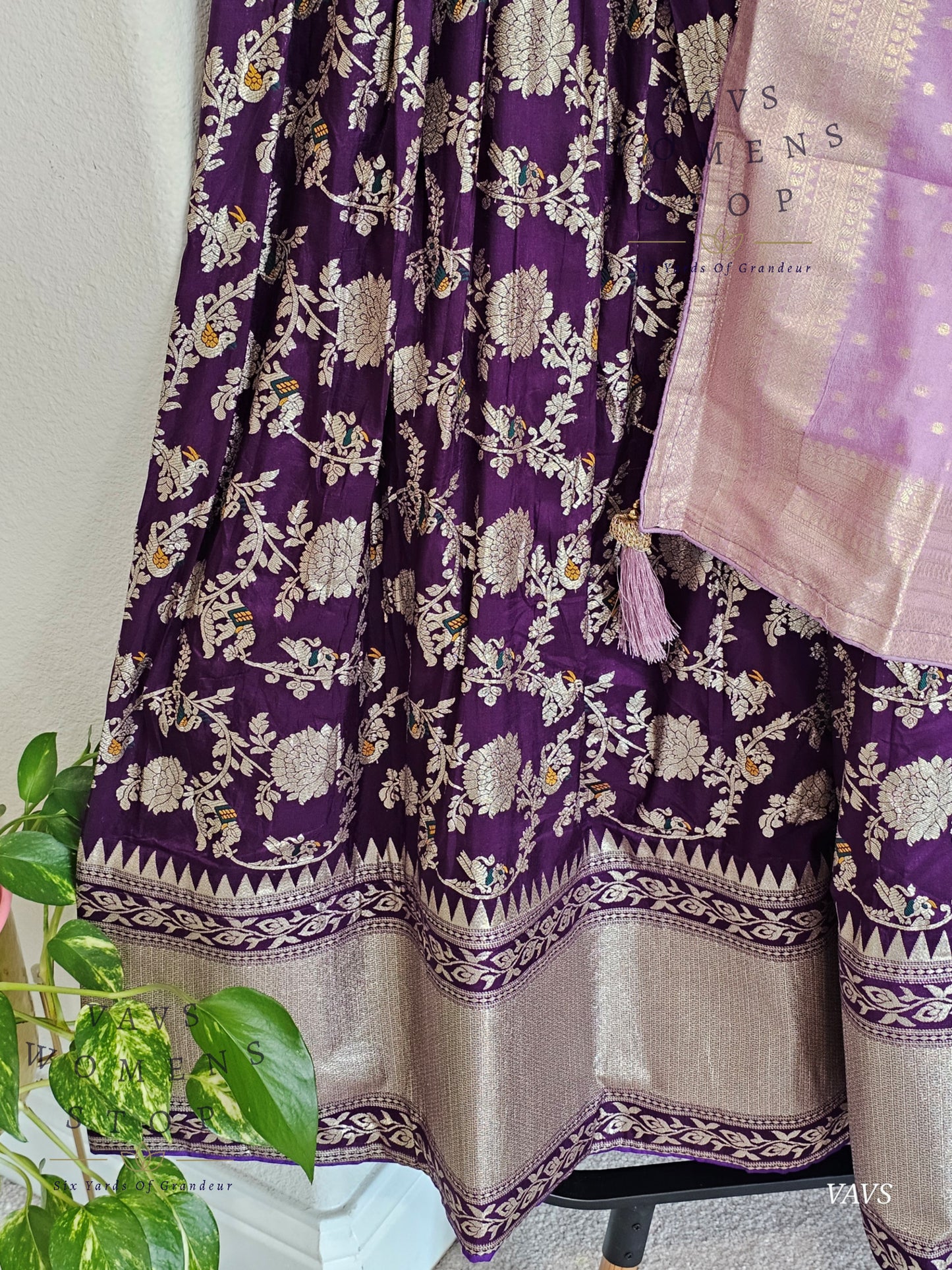 Purple Munga Benarasi Designer Half Saree Set | Can-Can Lined |