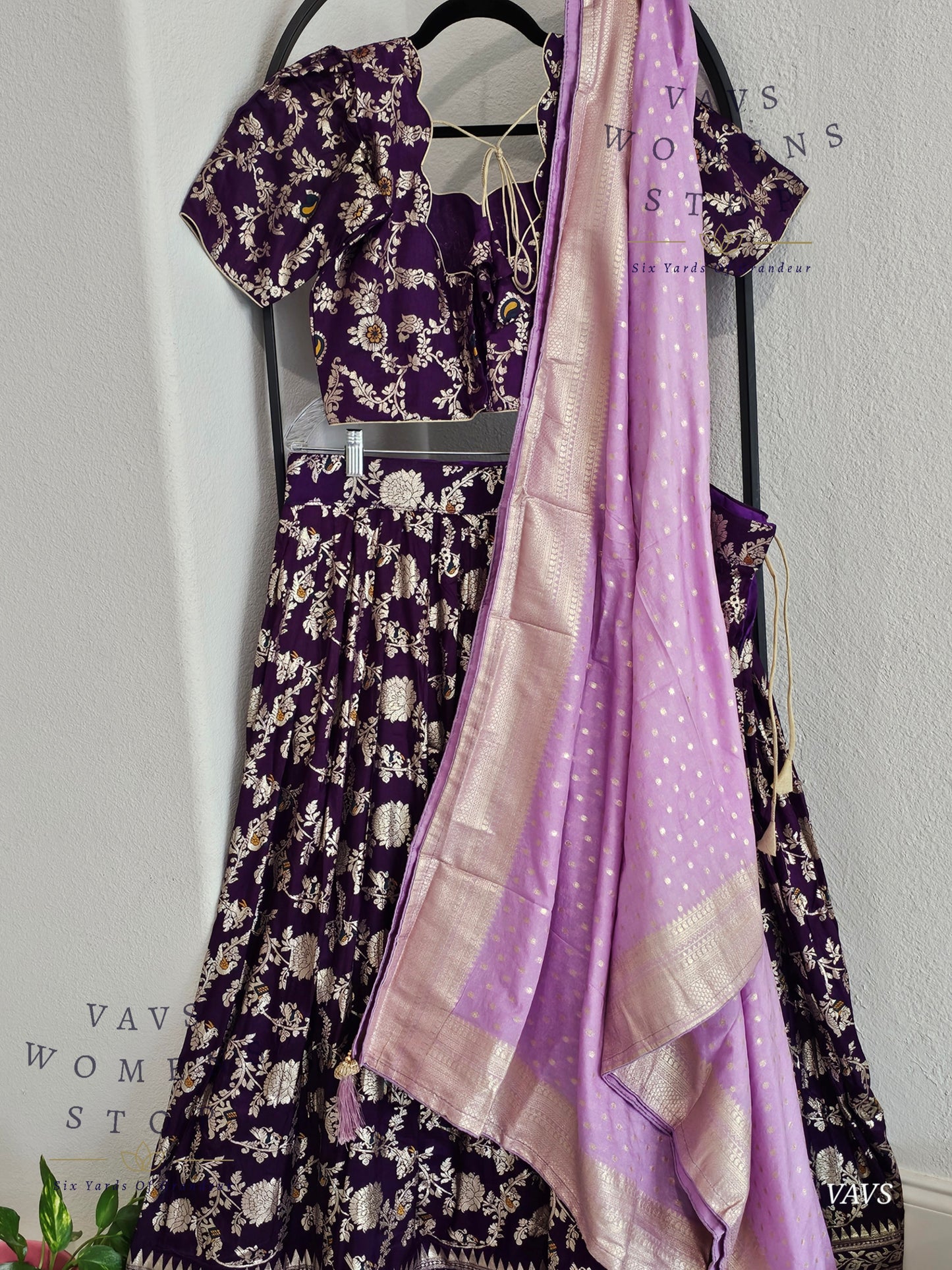 Purple Munga Benarasi Designer Half Saree Set | Can-Can Lined |