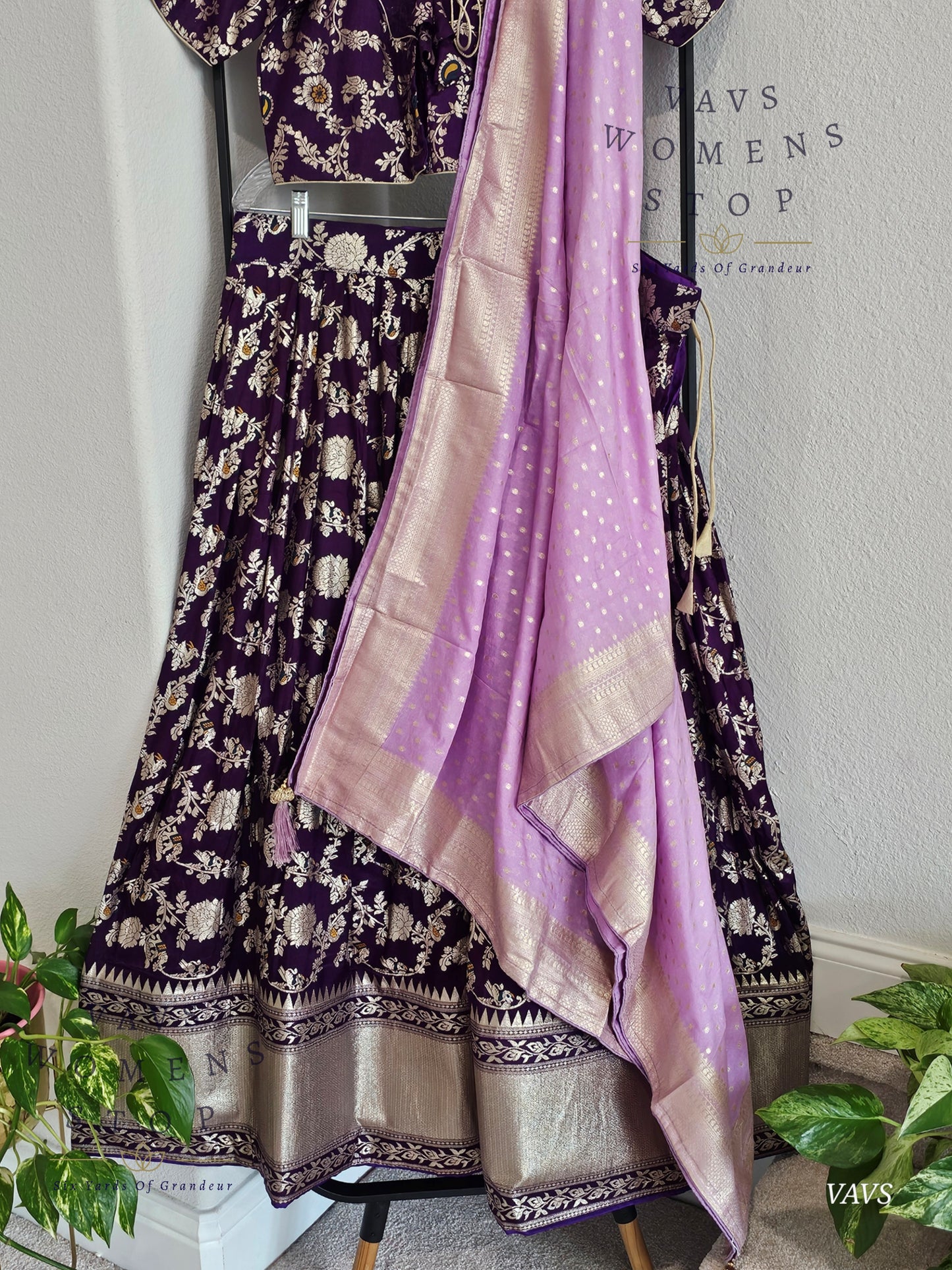 Purple Munga Benarasi Designer Half Saree Set | Can-Can Lined |