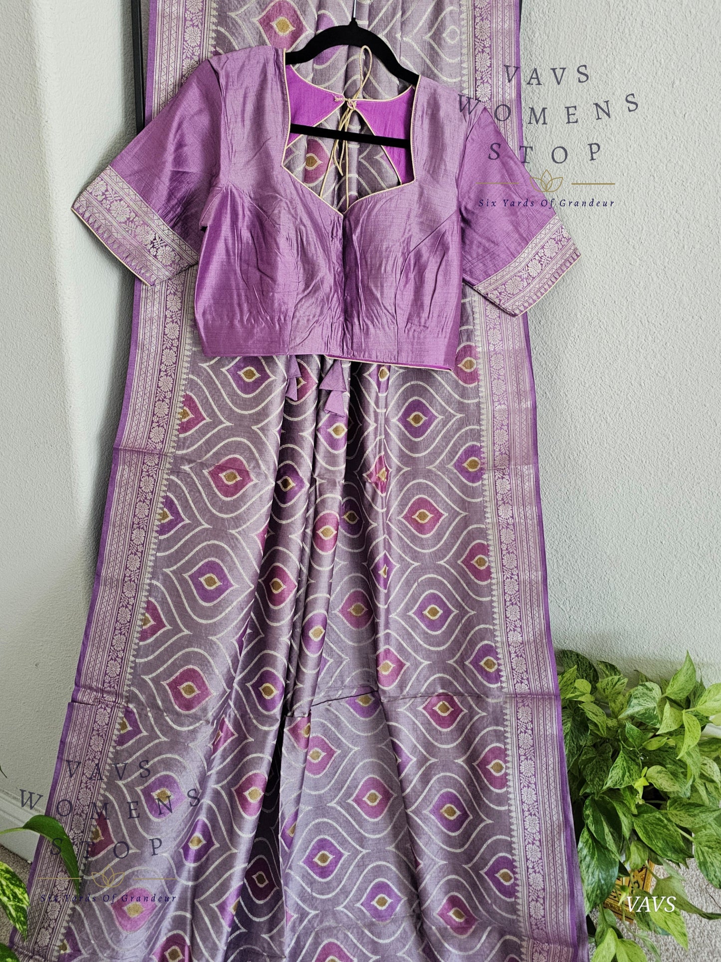 Lavender Lilac Pure Chiniya Silk Saree with Stitched Blouse Size 38 - 43 | Ready to Ship