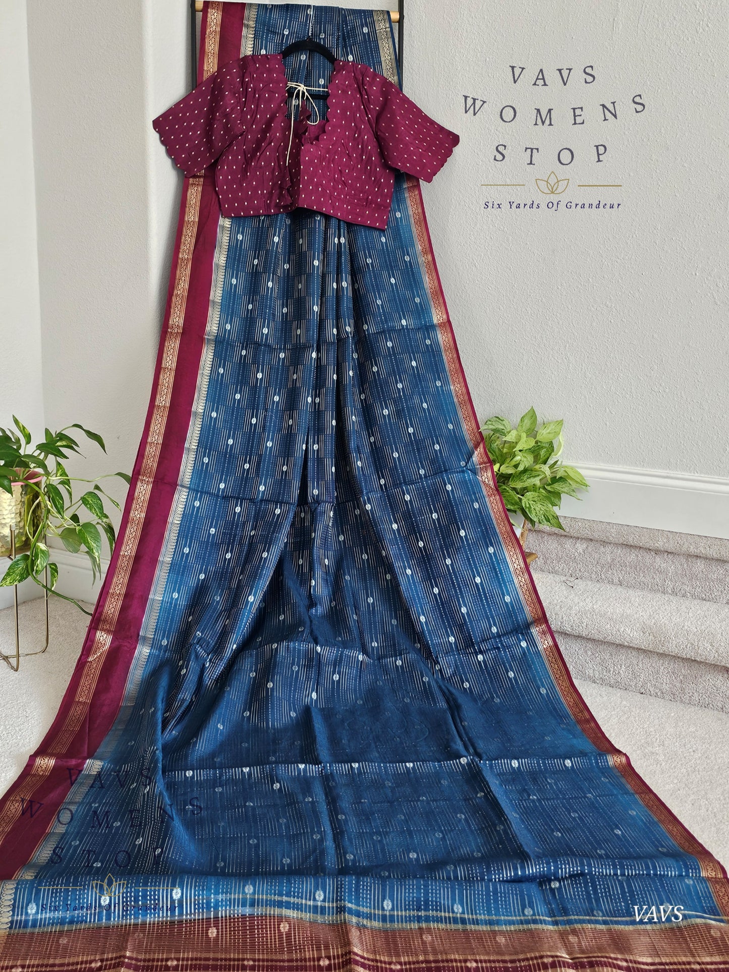 Classy Peacock Blue Soft Dola Silk Saree with Contrast Dark Pink Blouse