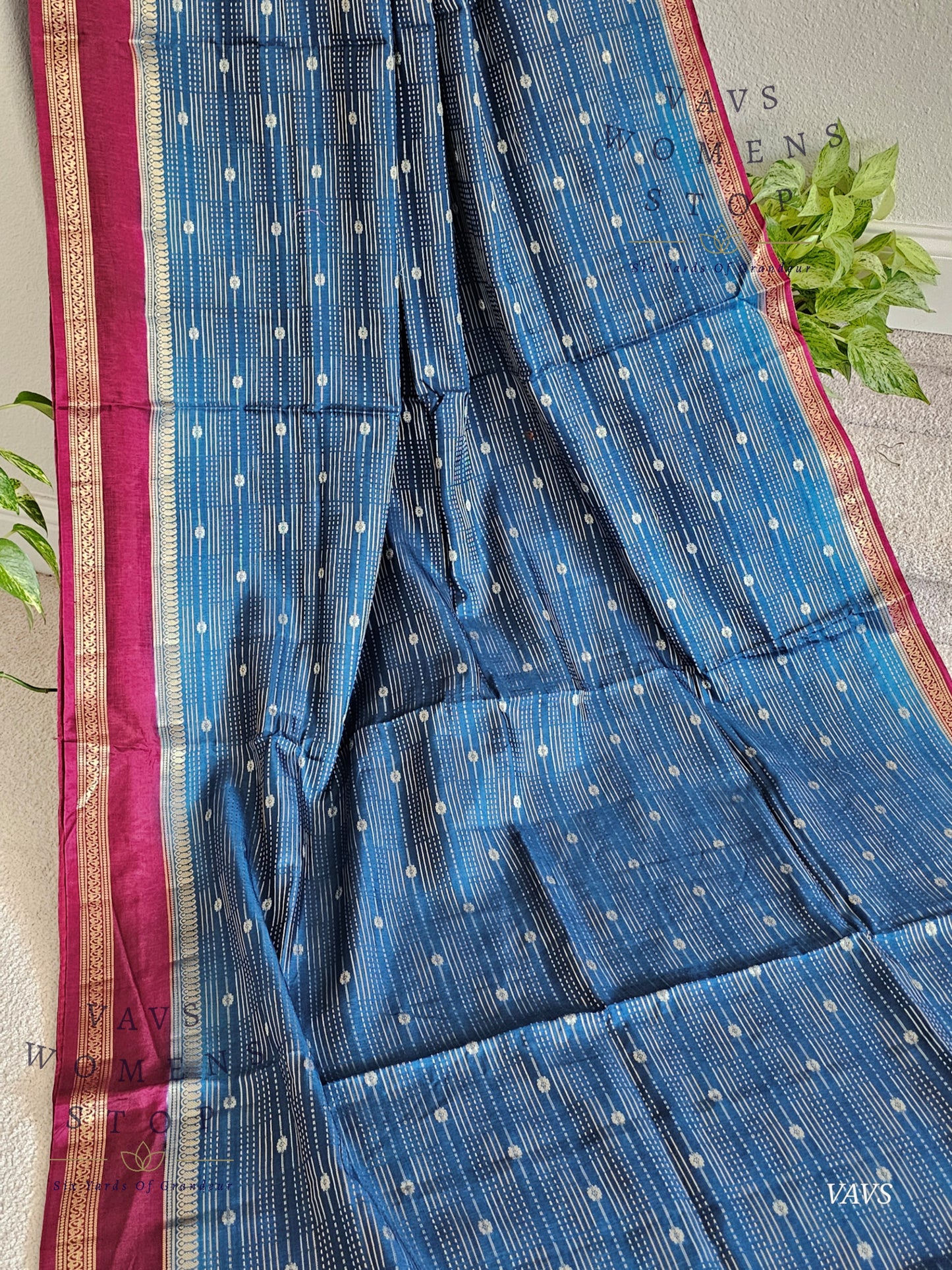 Classy Peacock Blue Soft Dola Silk Saree with Contrast Dark Pink Blouse
