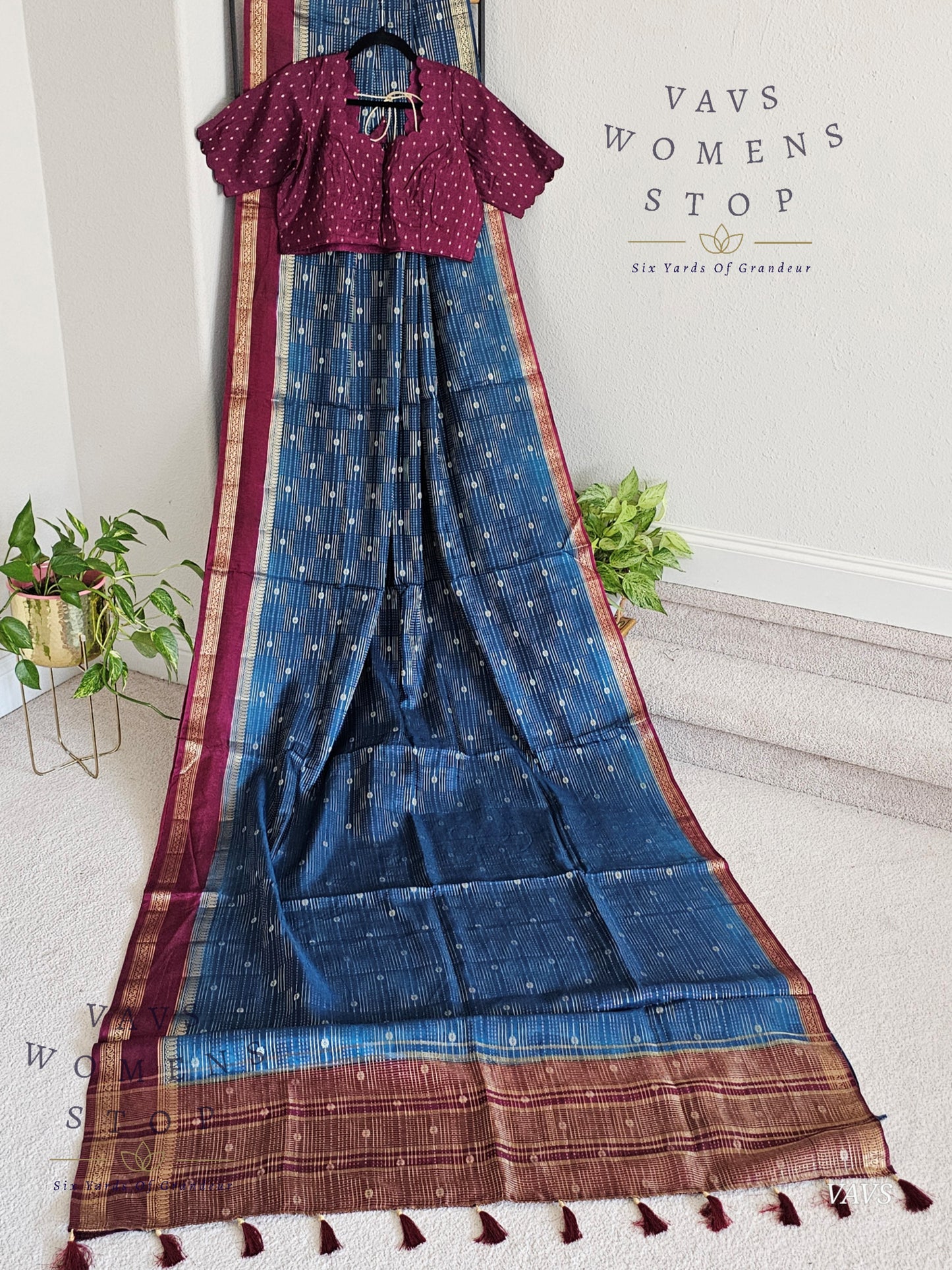Classy Peacock Blue Soft Dola Silk Saree with Contrast Dark Pink Blouse