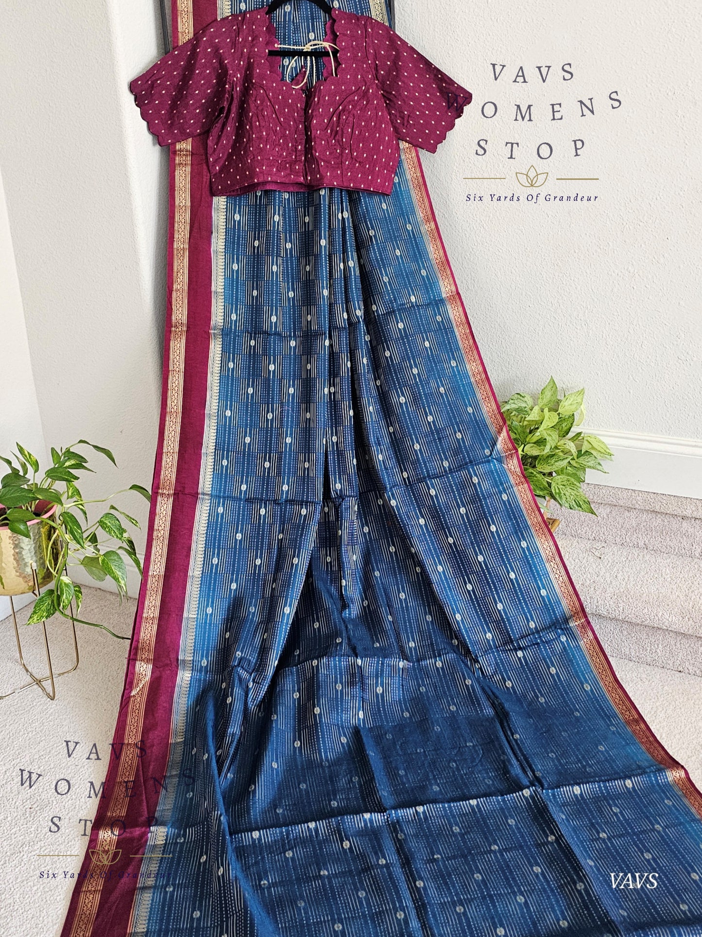 Classy Peacock Blue Soft Dola Silk Saree with Contrast Dark Pink Blouse