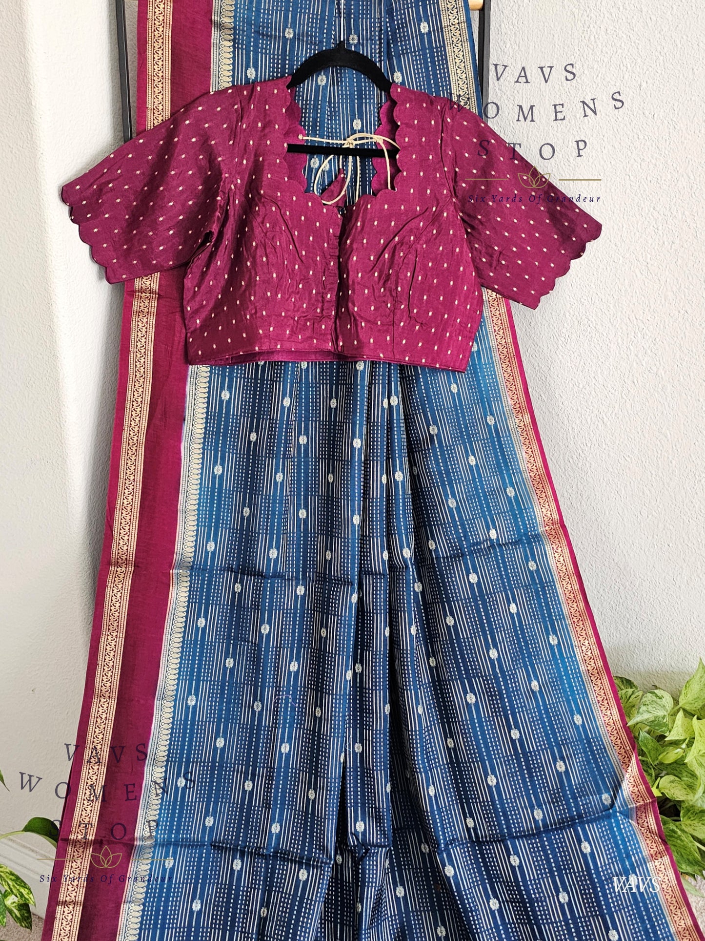 Classy Peacock Blue Soft Dola Silk Saree with Contrast Dark Pink Blouse