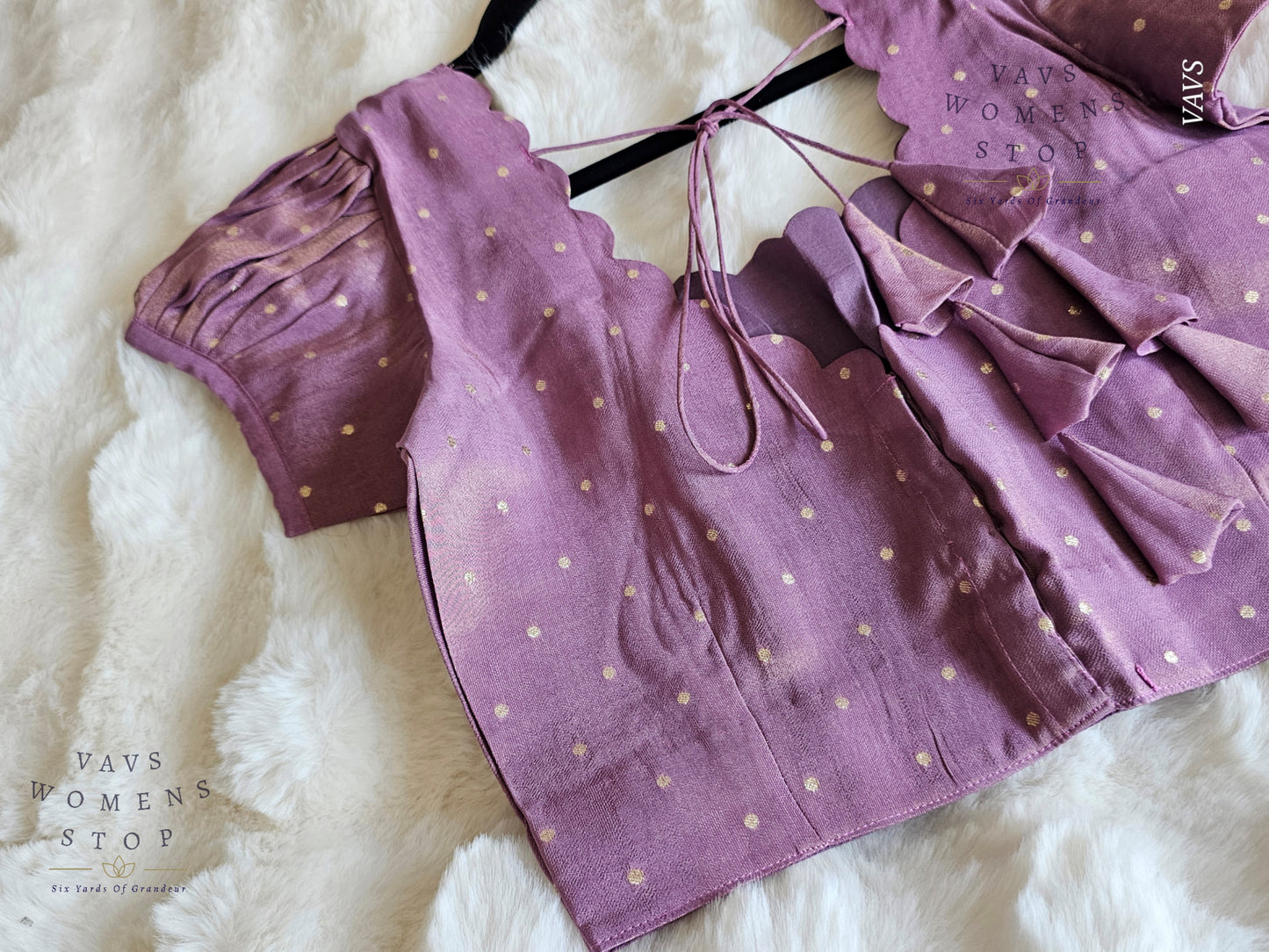 Lavender Shade Short Puff Sleeves Blouse